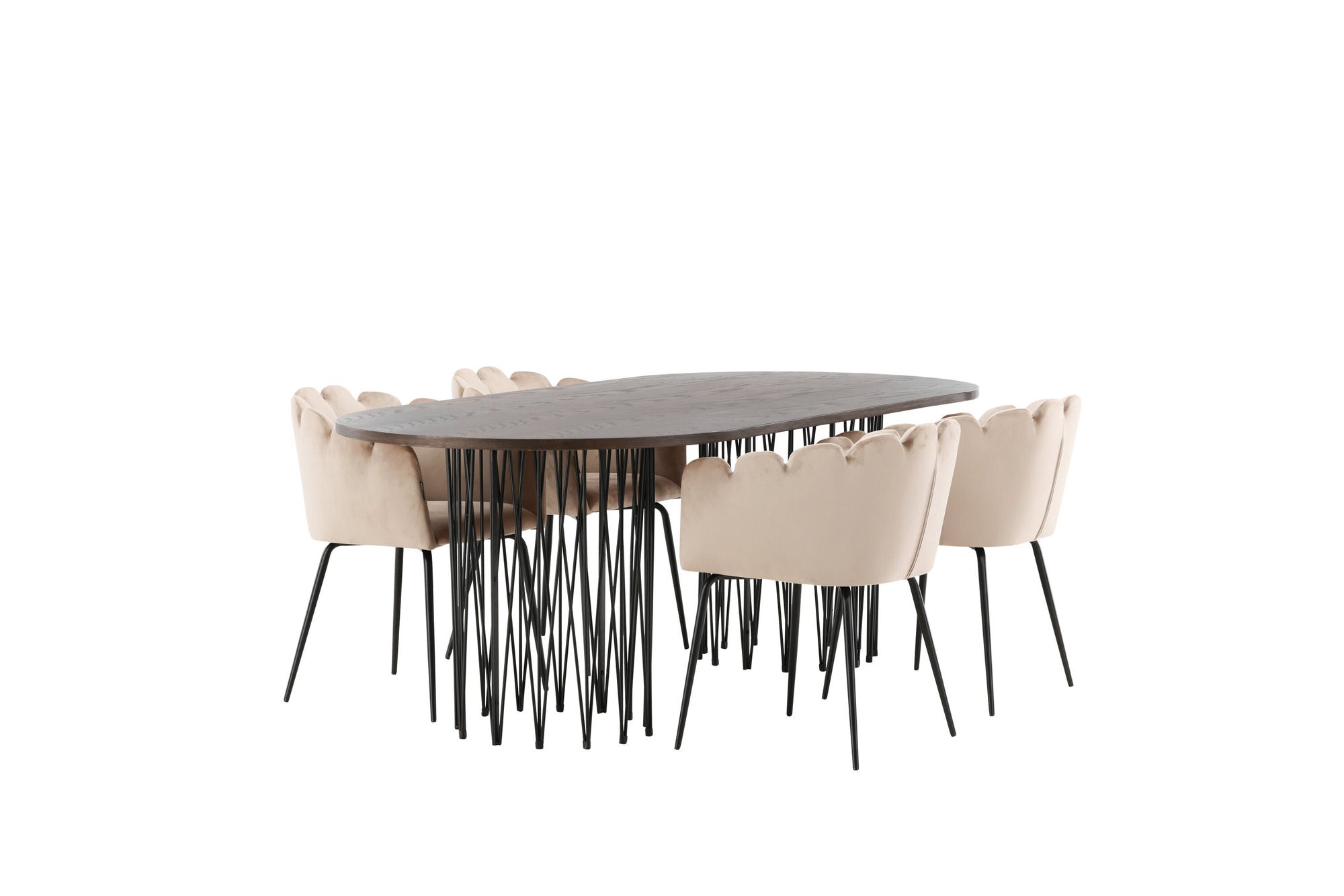 Venture Home Stone oval spisebord - Black / Mocca Veneer +Limhamn stol - Black / Beige Velvet _4