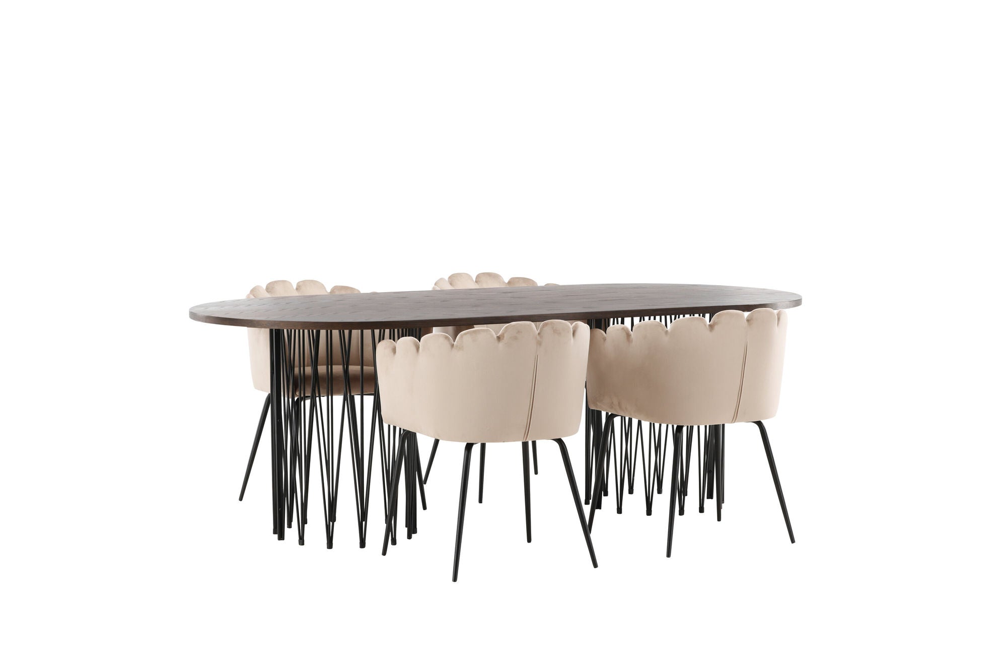 Venture Home Stone oval spisebord - Black / Mocca Veneer +Limhamn stol - Black / Beige Velvet _4