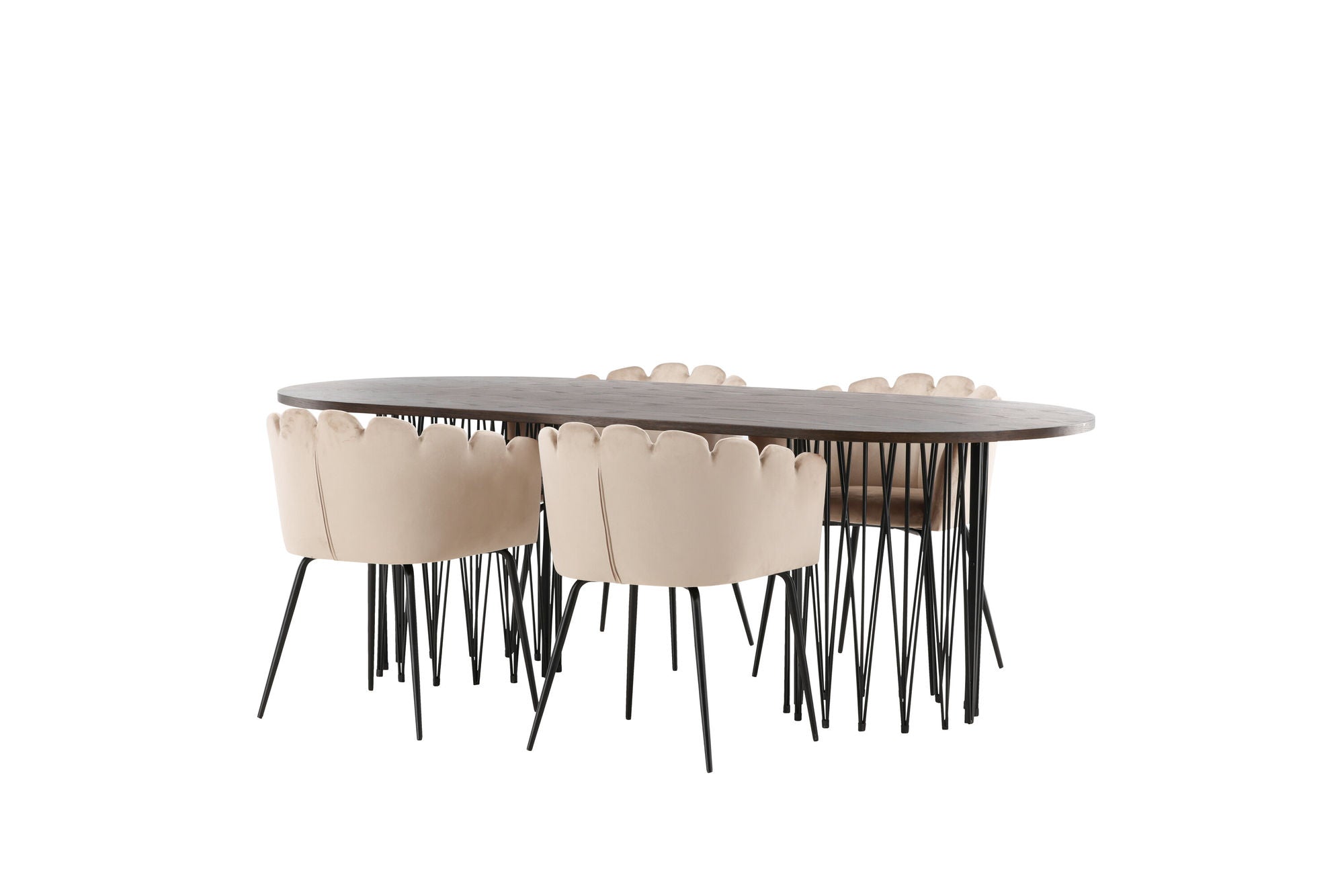 Venture Home Stone oval spisebord - Black / Mocca Veneer +Limhamn stol - Black / Beige Velvet _4