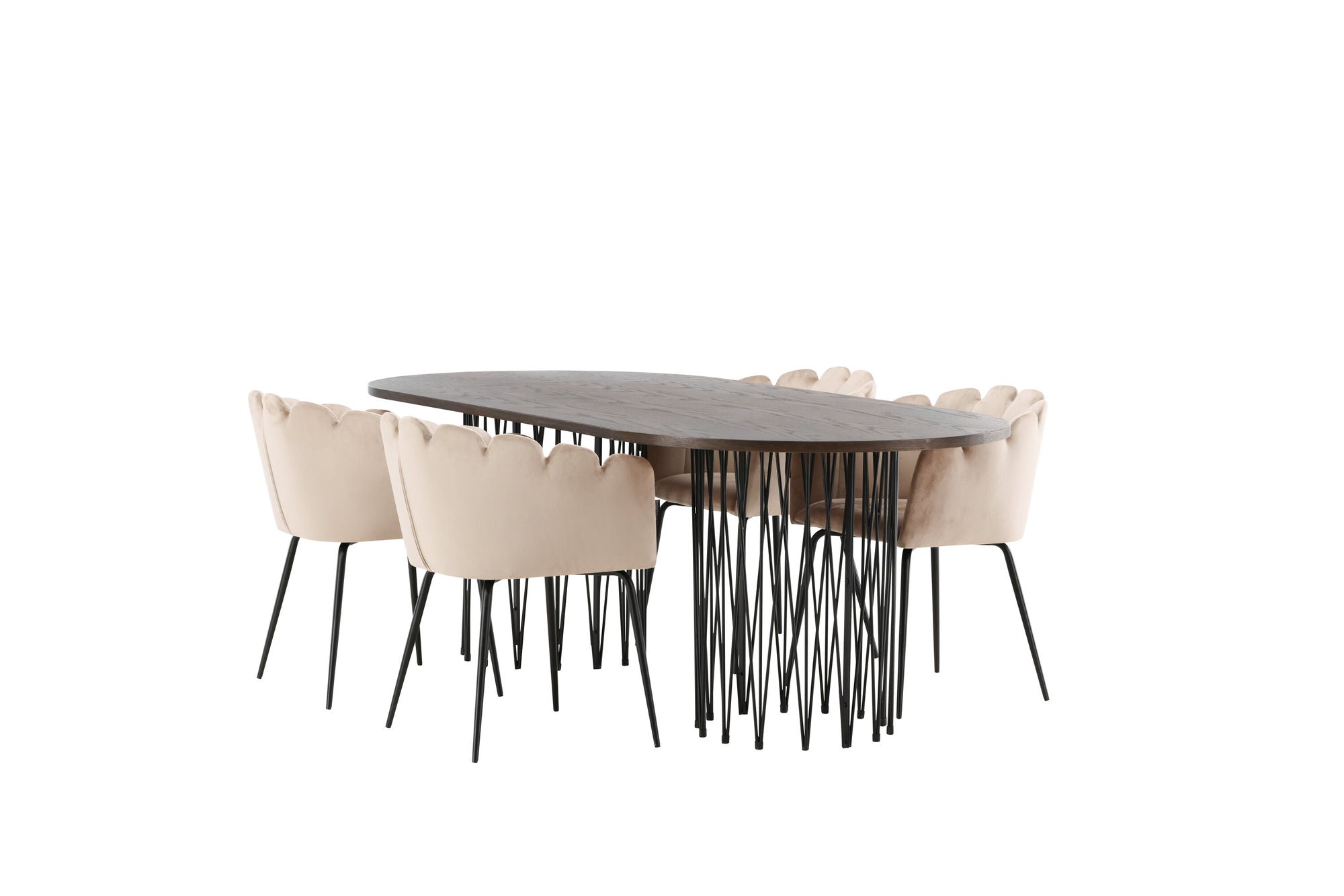 Venture Home Stone oval spisebord - Black / Mocca Veneer +Limhamn stol - Black / Beige Velvet _4