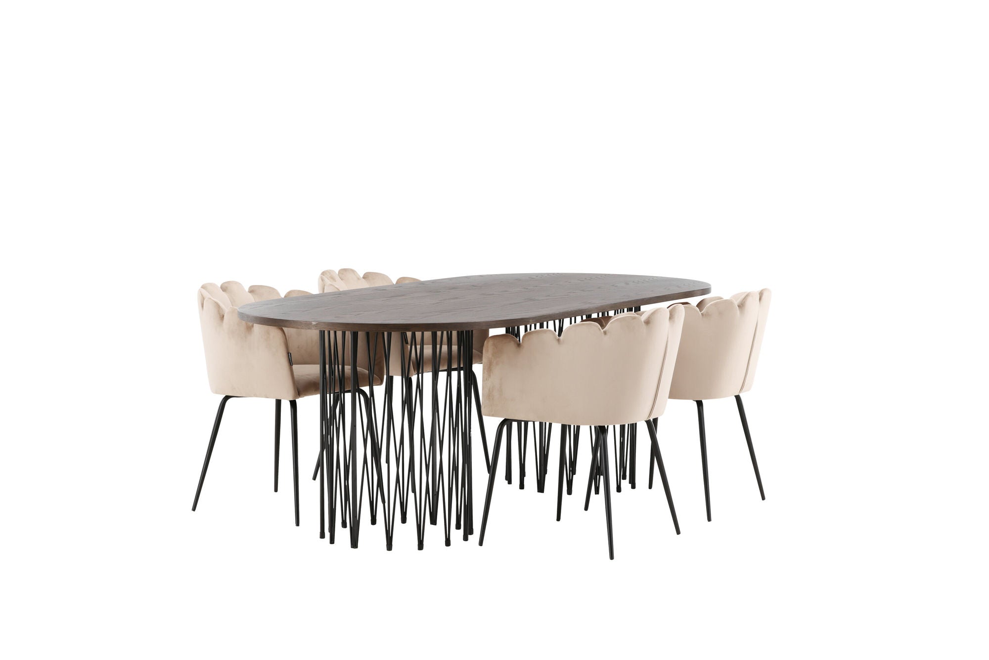 Venture Home Stone oval spisebord - Black / Mocca Veneer +Limhamn stol - Black / Beige Velvet _4