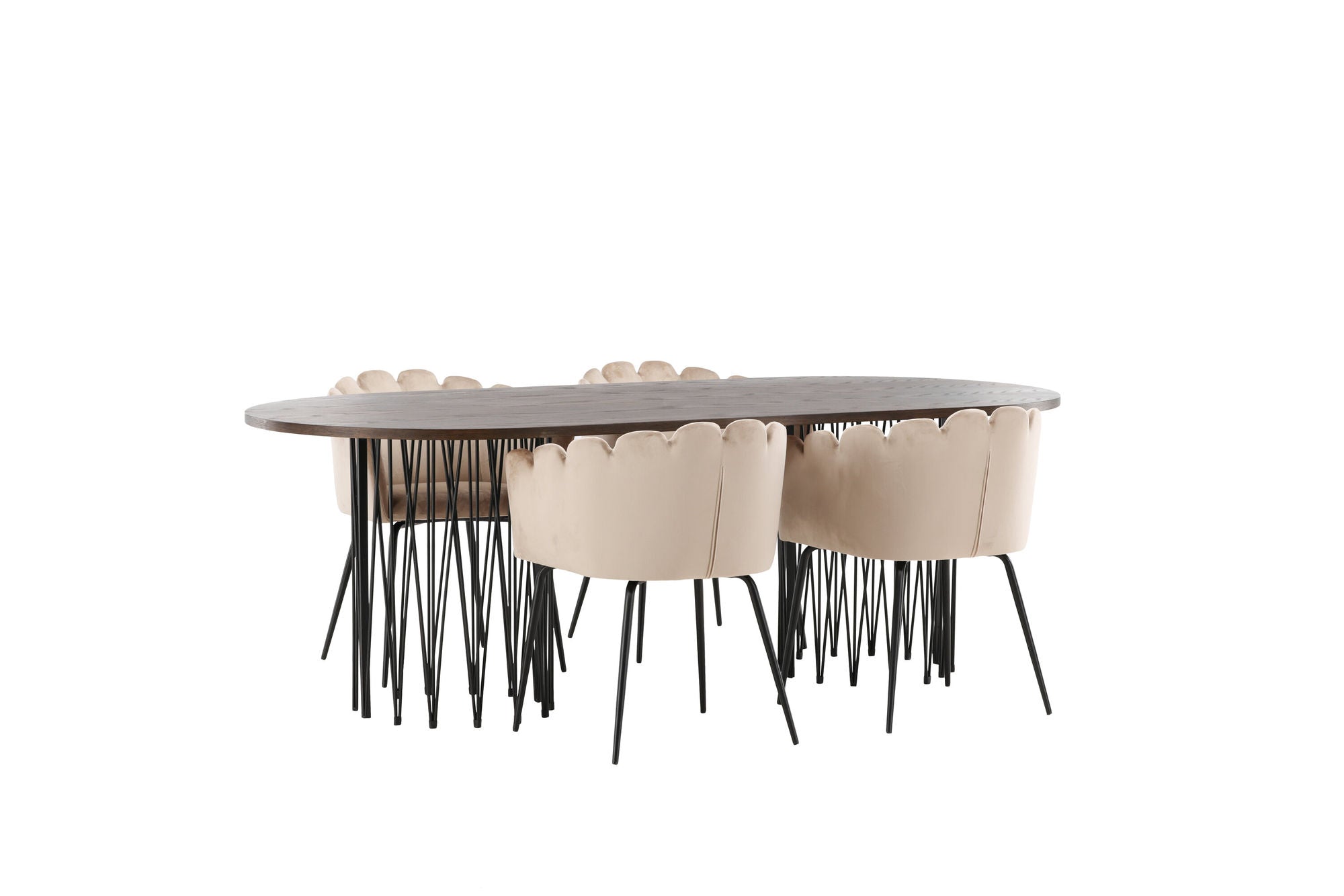 Venture Home Stone oval spisebord - Black / Mocca Veneer +Limhamn stol - Black / Beige Velvet _4