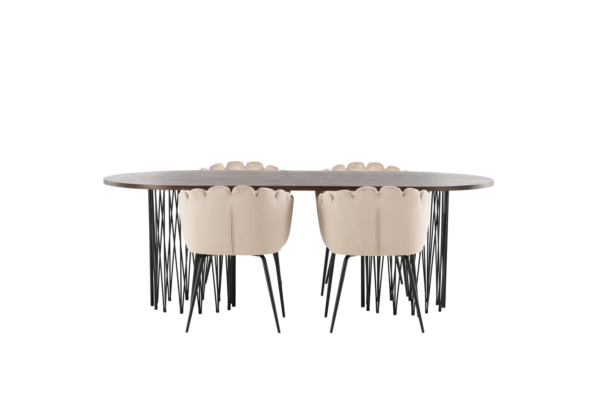 Venture Home Stone oval spisebord - Black / Mocca Veneer +Limhamn stol - Black / Beige Velvet _4