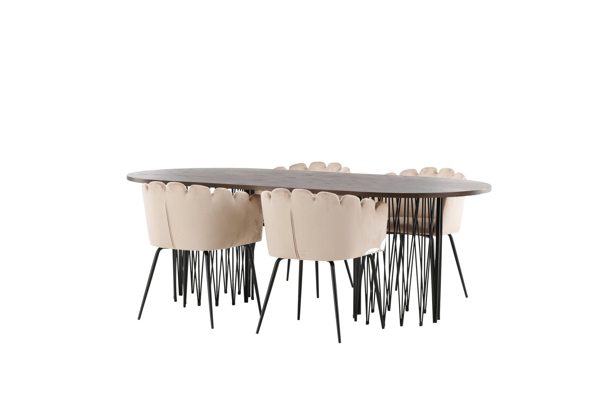 Venture Home Stone oval spisebord - Black / Mocca Veneer +Limhamn stol - Black / Beige Velvet _4