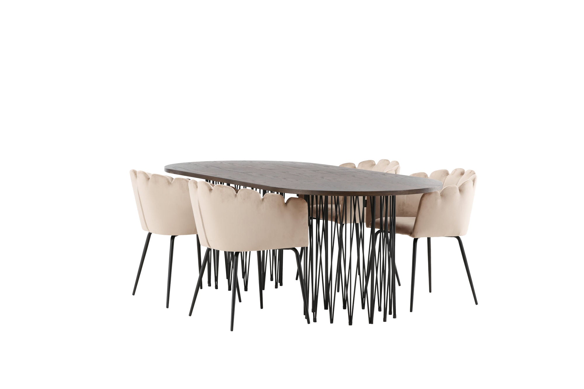 Venture Home Stone oval spisebord - Black / Mocca Veneer +Limhamn stol - Black / Beige Velvet _4