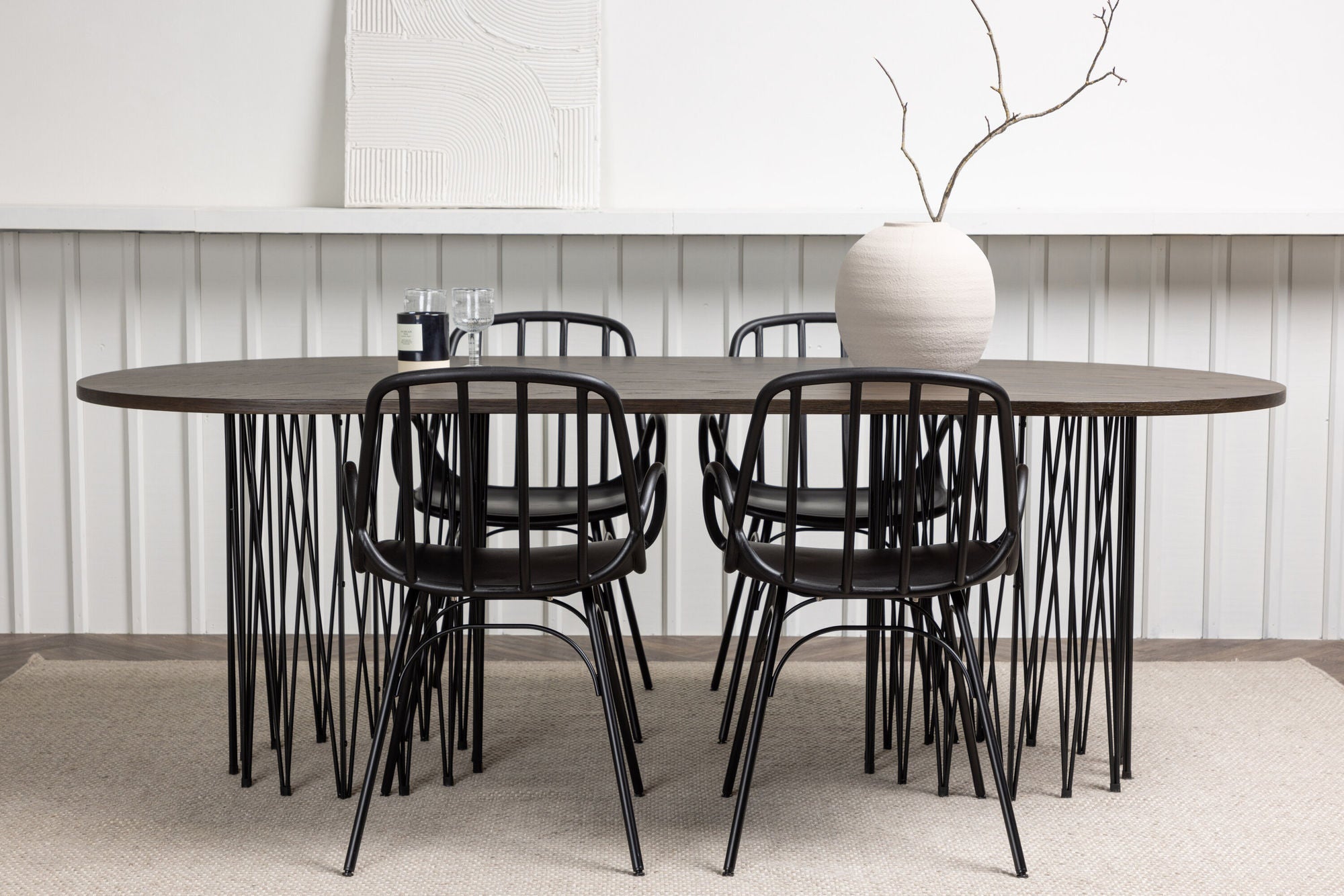 Venture Home Stone oval spisebord - Black / Mocca Veneer +Dyrön Spisebordsstol - Black Polypropylene _4