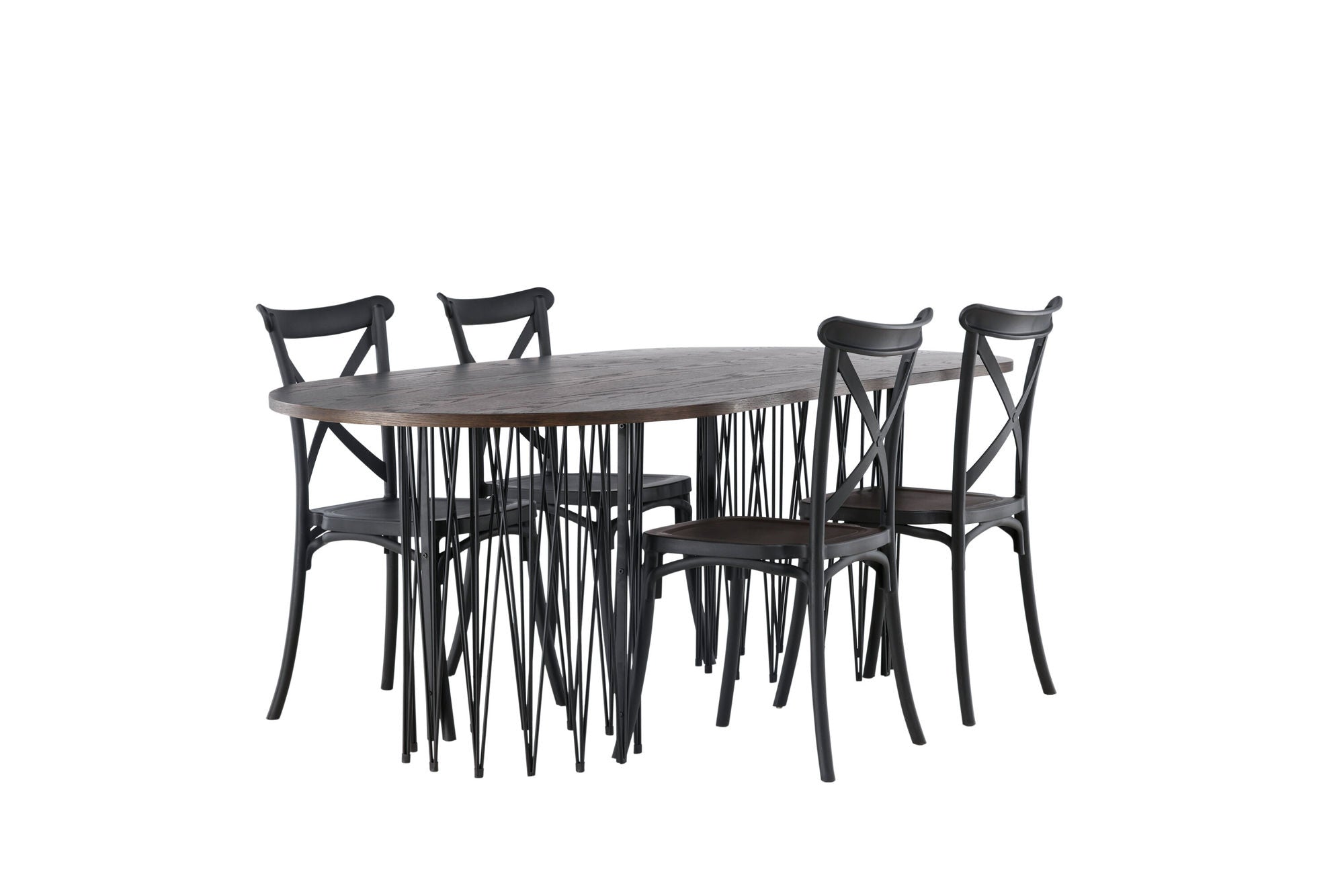 Venture Home Stone oval spisebord - Black / Mocca Veneer +Crosett Spisebordsstol - Matte Black / Matte Black Plastic _4