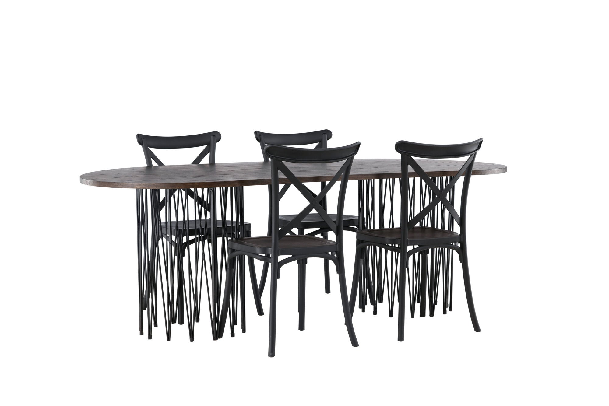 Venture Home Stone oval spisebord - Black / Mocca Veneer +Crosett Spisebordsstol - Matte Black / Matte Black Plastic _4