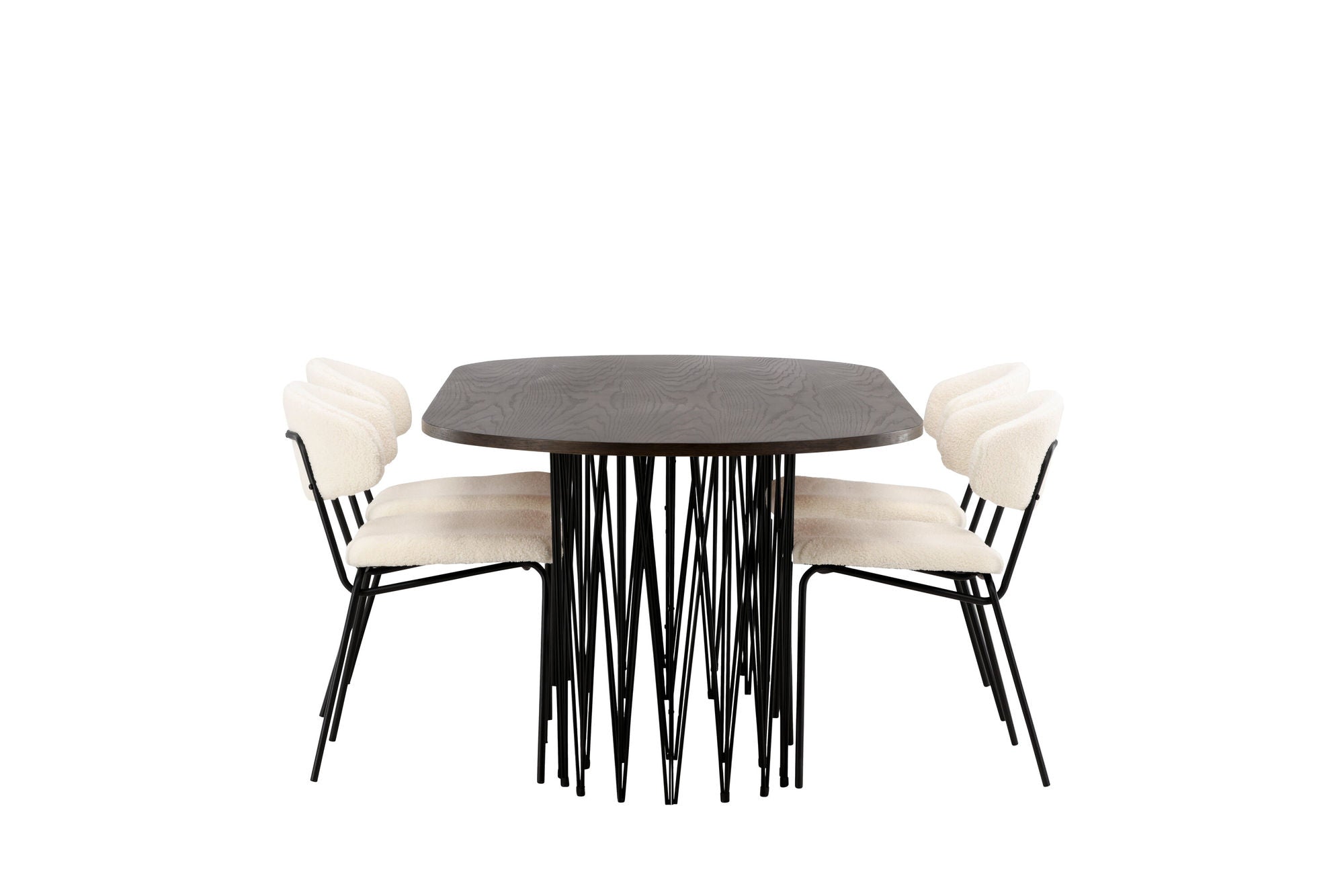 Venture Home Stone oval spisebord - Black / Mocca Veneer +Chico Spisebordsstol - Black / White Boucle _4