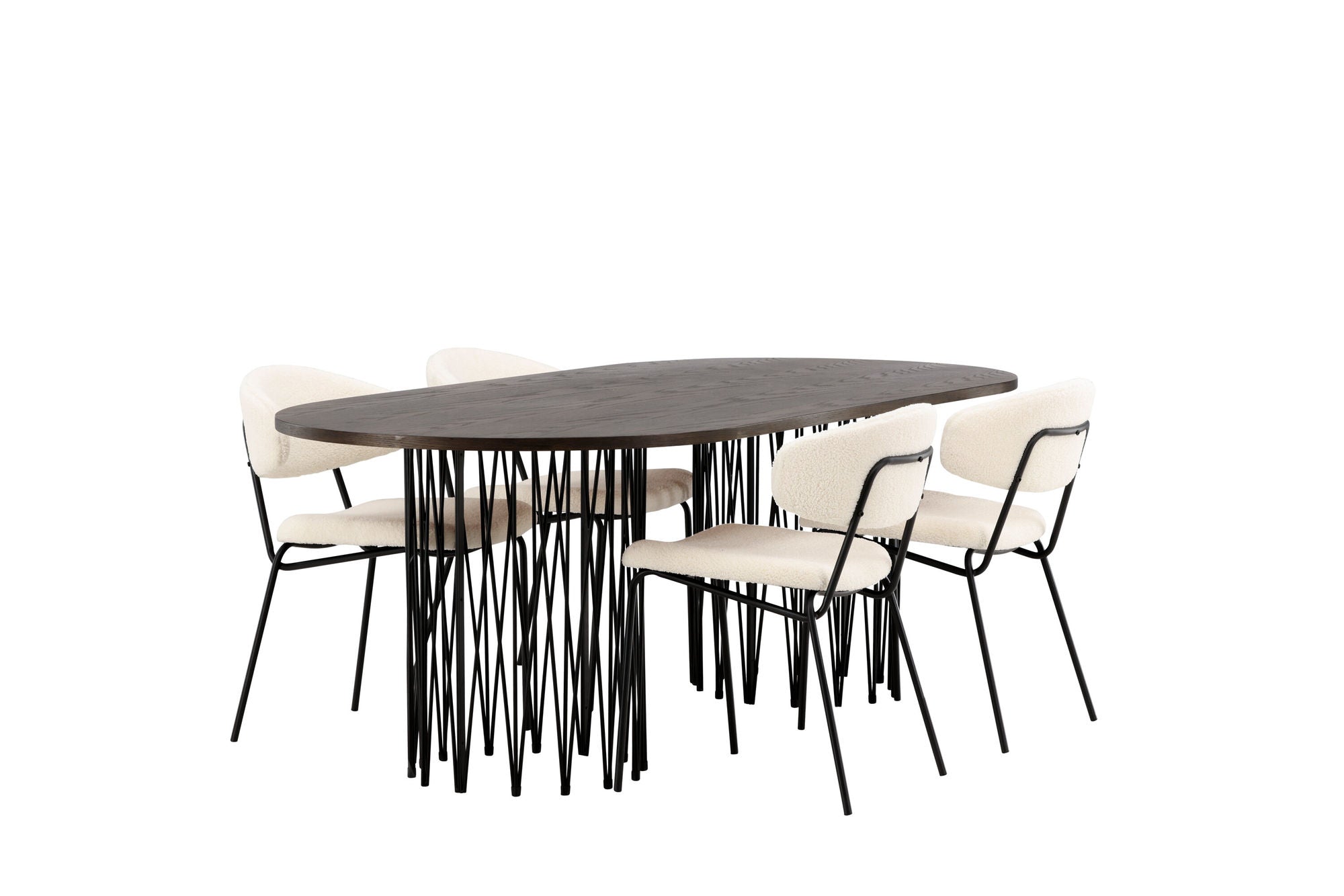 Venture Home Stone oval spisebord - Black / Mocca Veneer +Chico Spisebordsstol - Black / White Boucle _4