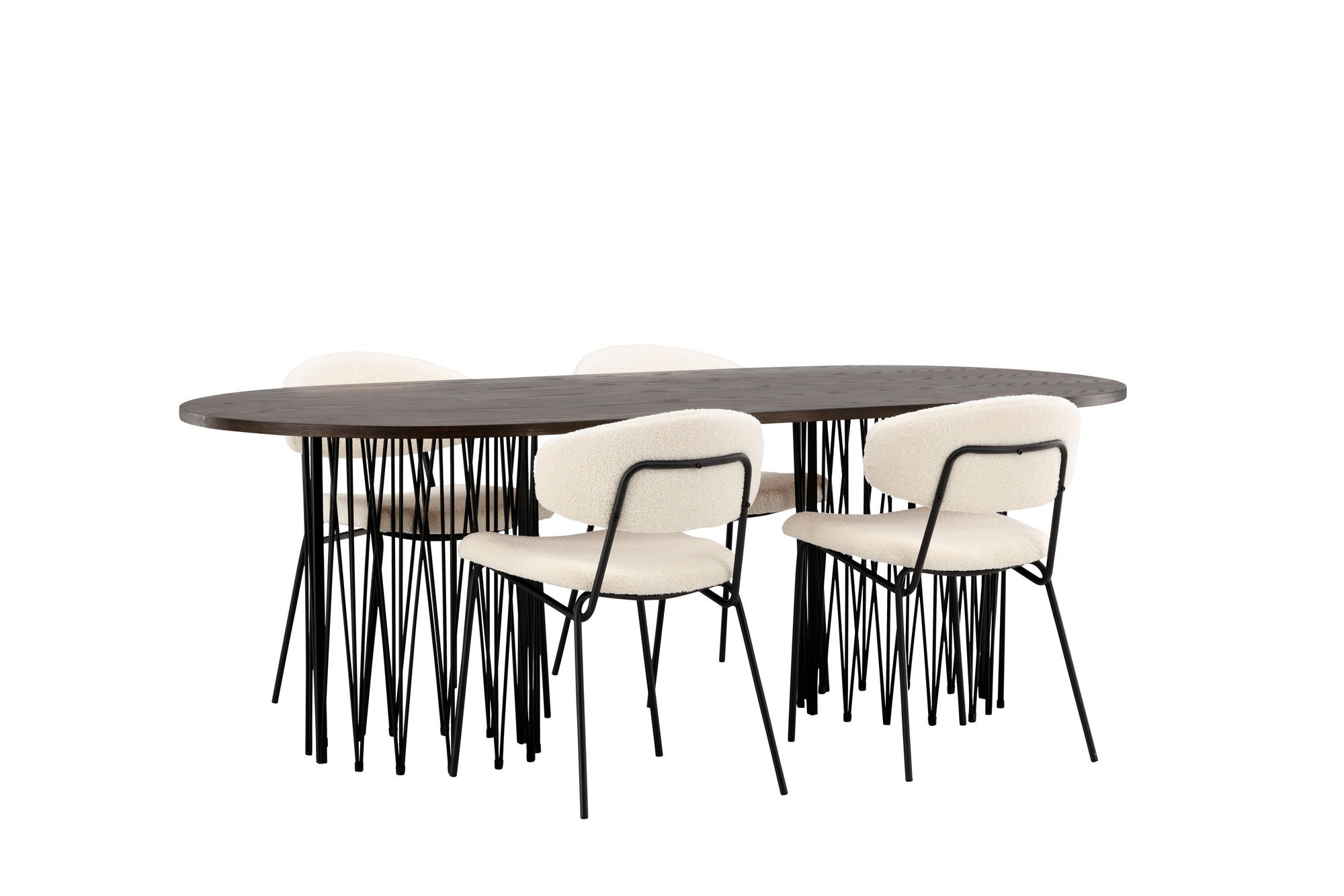 Venture Home Stone oval spisebord - Black / Mocca Veneer +Chico Spisebordsstol - Black / White Boucle _4