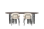Venture Home Stone oval spisebord - Black / Mocca Veneer +Chico Spisebordsstol - Black / White Boucle _4