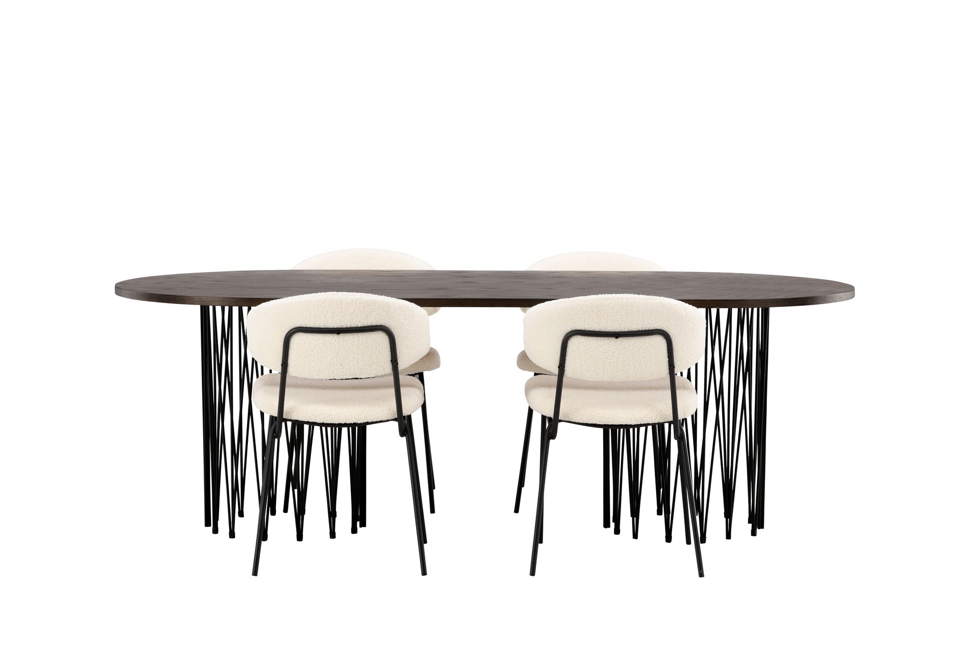 Venture Home Stone oval spisebord - Black / Mocca Veneer +Chico Spisebordsstol - Black / White Boucle _4