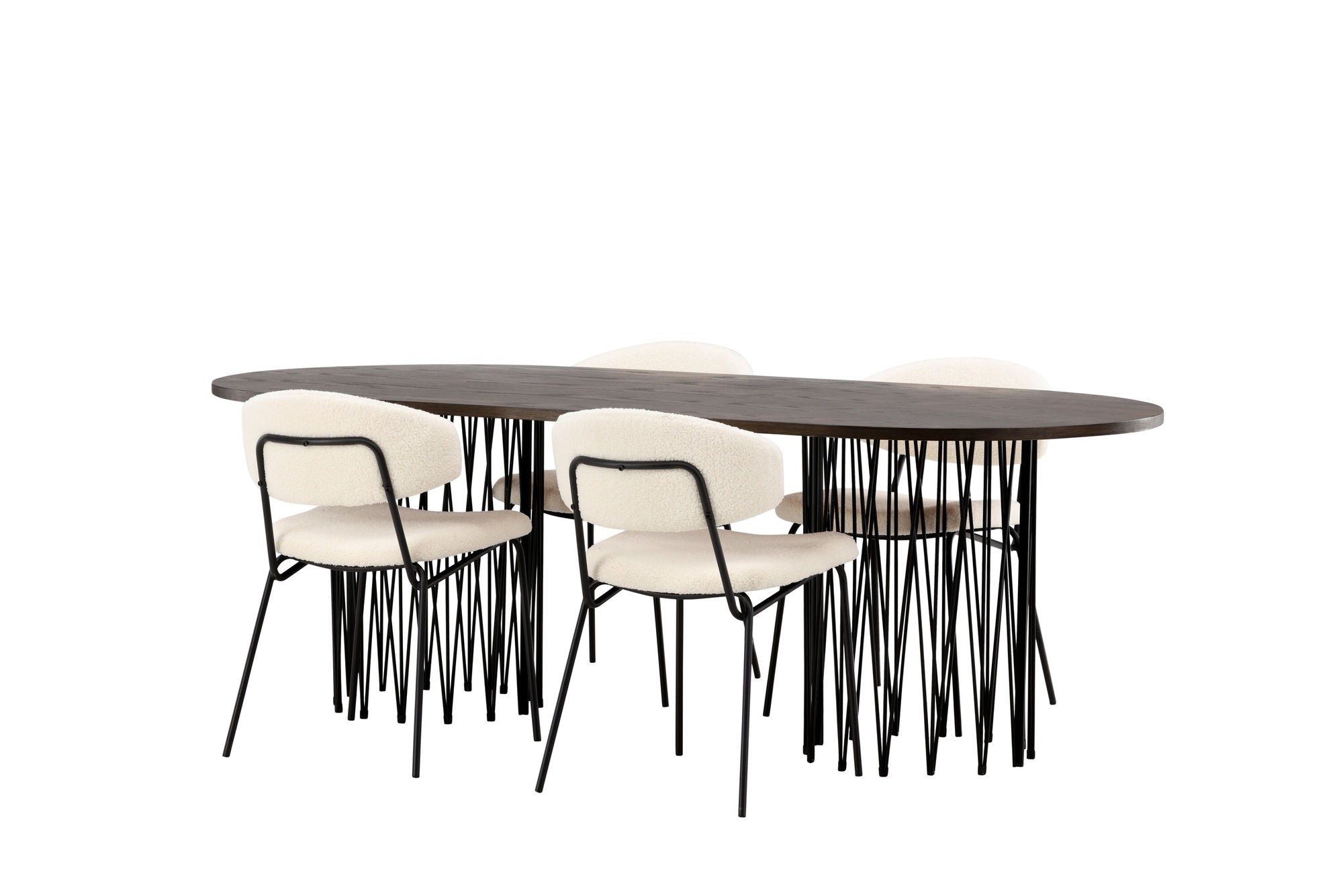 Venture Home Stone oval spisebord - Black / Mocca Veneer +Chico Spisebordsstol - Black / White Boucle _4