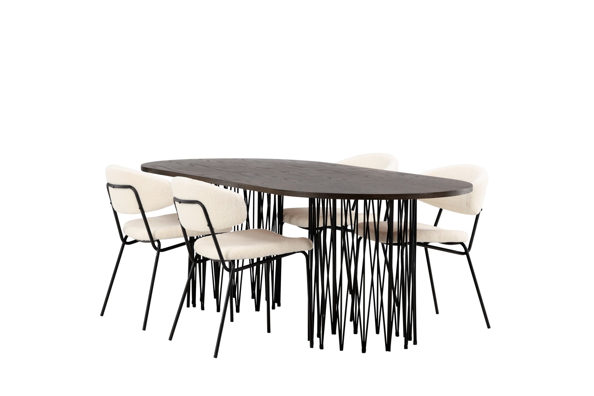 Venture Home Stone oval spisebord - Black / Mocca Veneer +Chico Spisebordsstol - Black / White Boucle _4