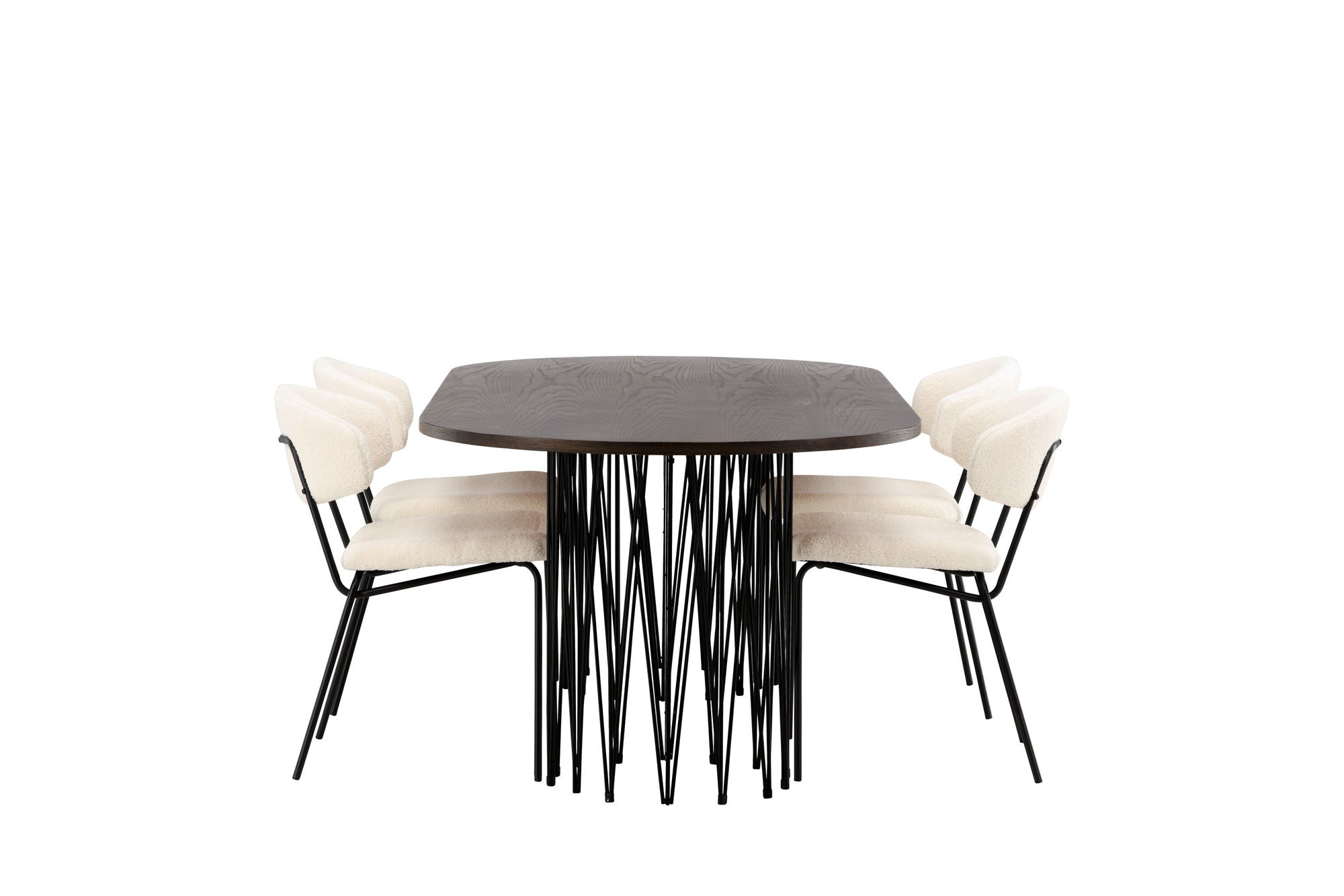 Venture Home Stone oval spisebord - Black / Mocca Veneer +Chico Spisebordsstol - Black / White Boucle _4