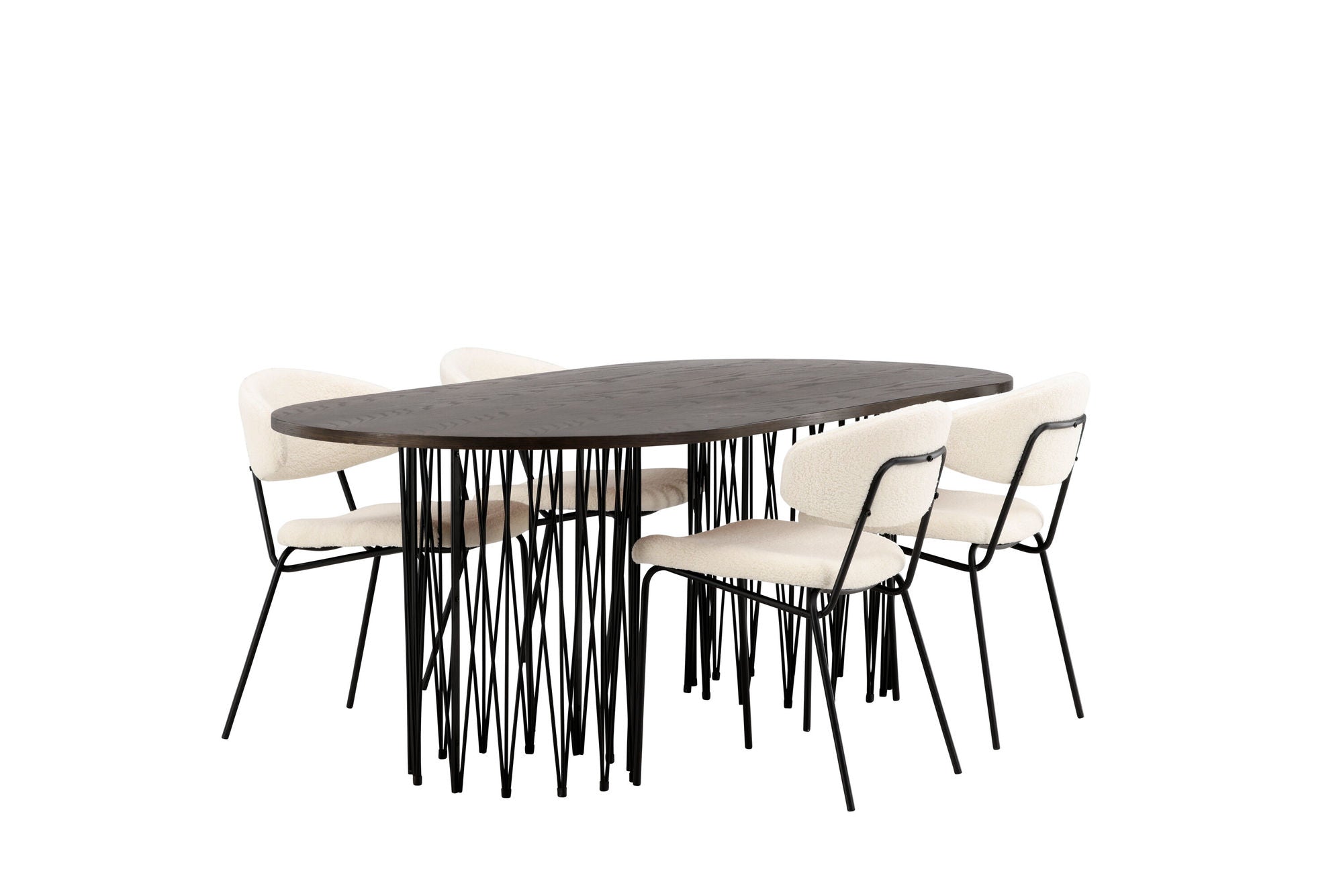 Venture Home Stone oval spisebord - Black / Mocca Veneer +Chico Spisebordsstol - Black / White Boucle _4