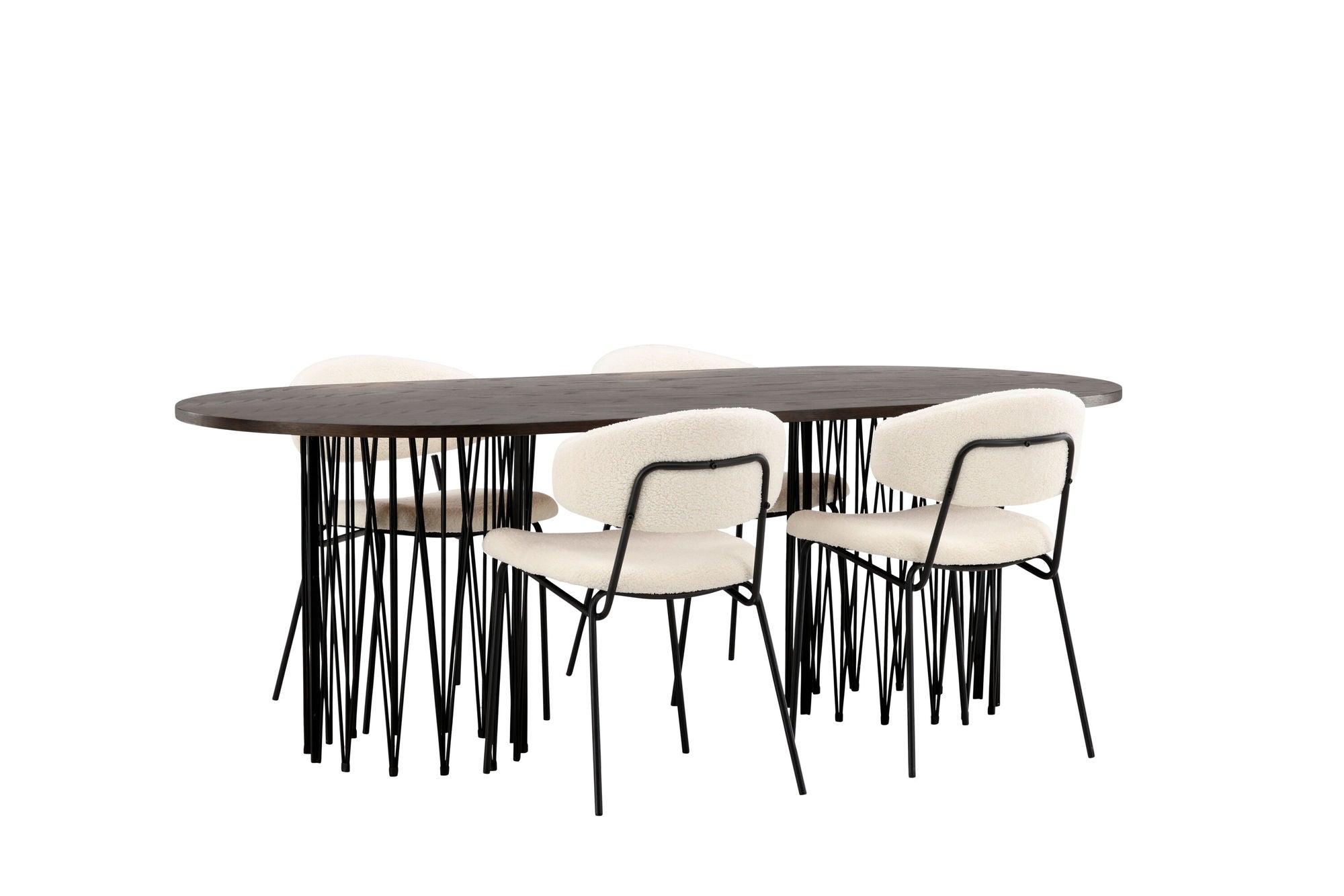 Venture Home Stone oval spisebord - Black / Mocca Veneer +Chico Spisebordsstol - Black / White Boucle _4