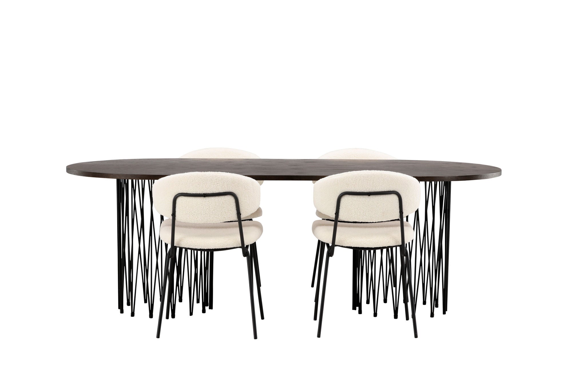 Venture Home Stone oval spisebord - Black / Mocca Veneer +Chico Spisebordsstol - Black / White Boucle _4