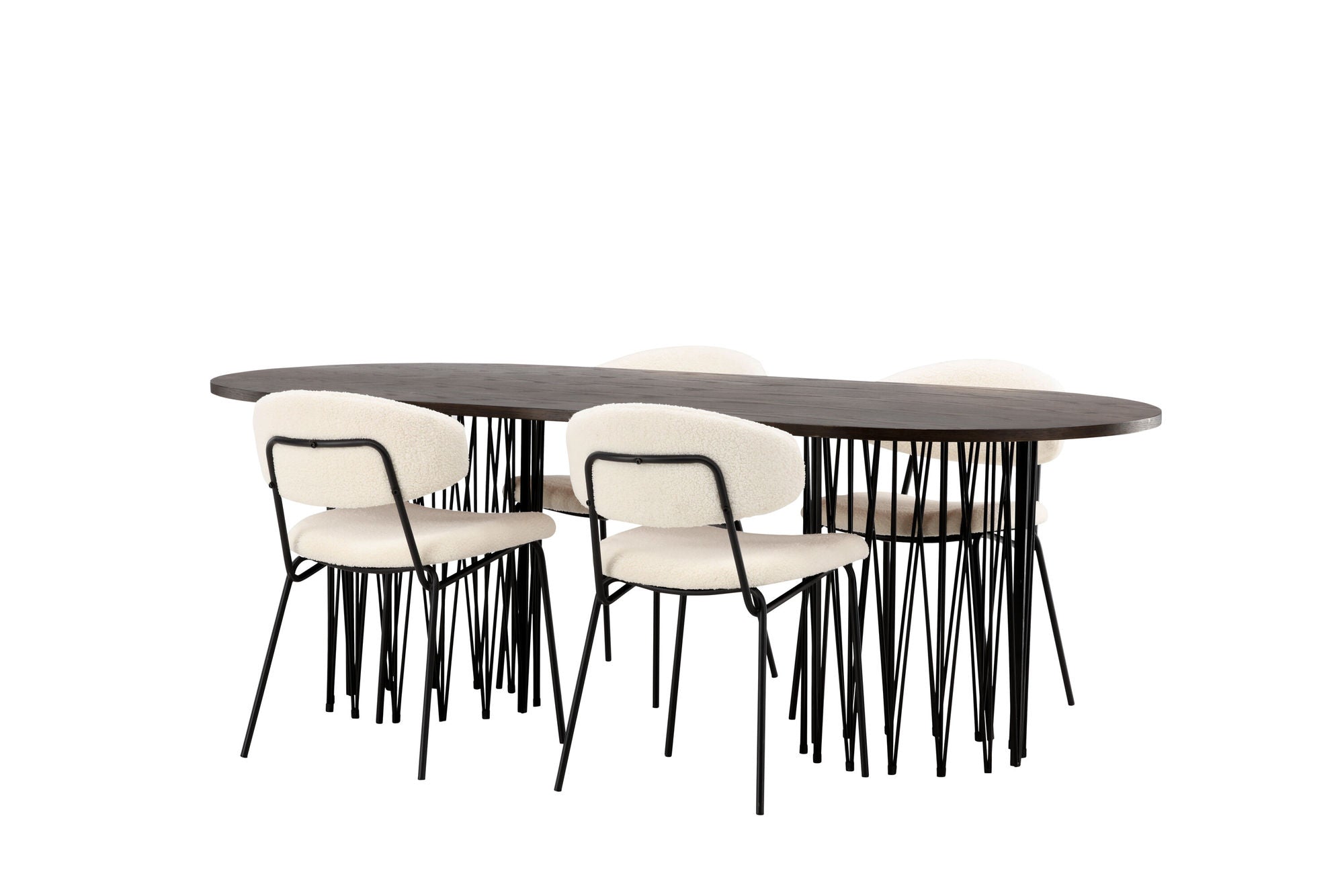 Venture Home Stone oval spisebord - Black / Mocca Veneer +Chico Spisebordsstol - Black / White Boucle _4