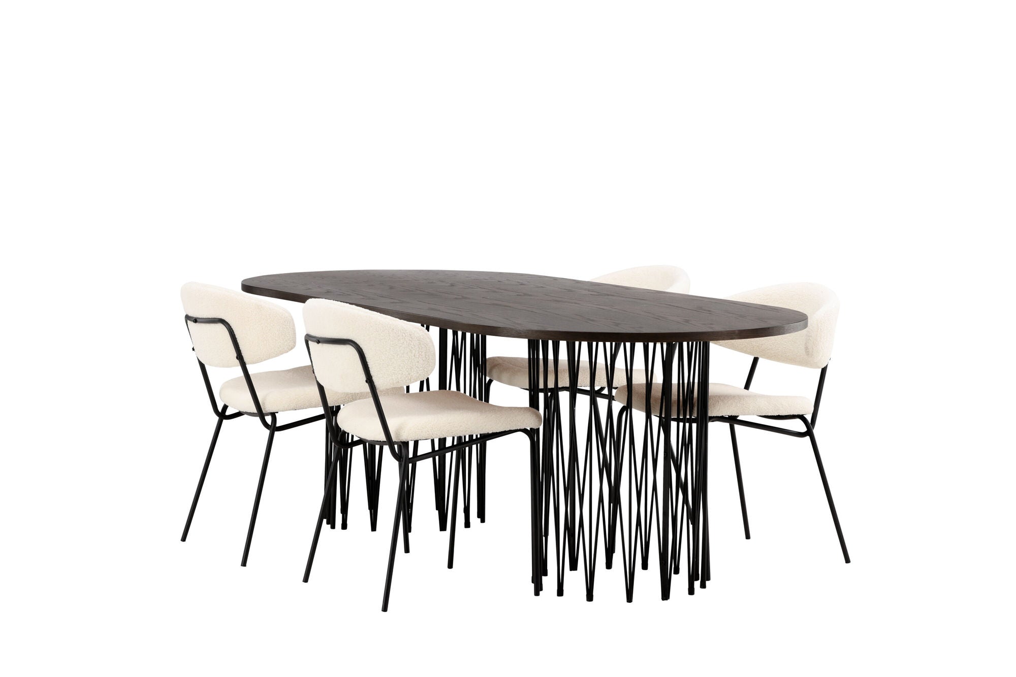 Venture Home Stone oval spisebord - Black / Mocca Veneer +Chico Spisebordsstol - Black / White Boucle _4