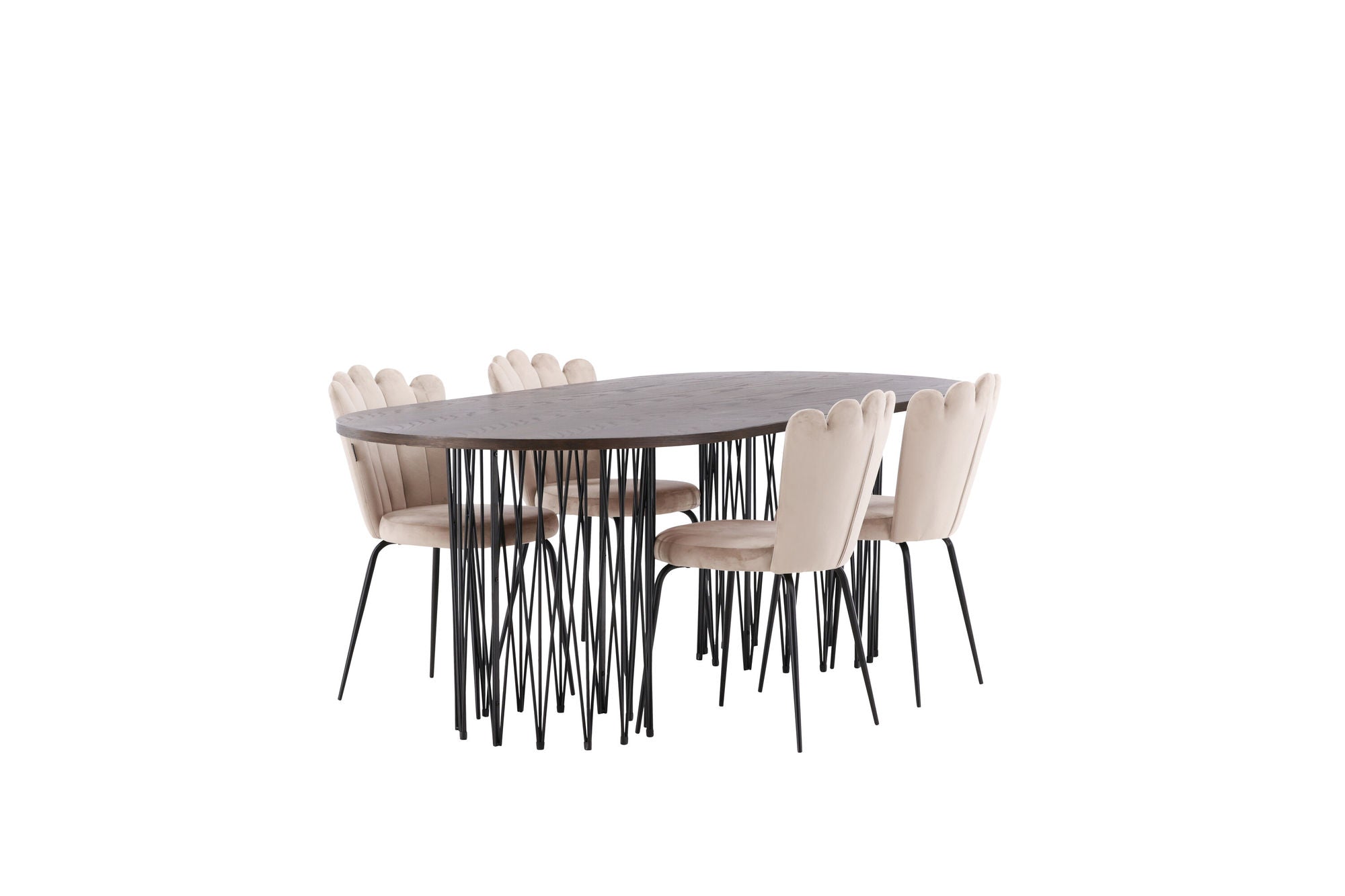 Venture Home Stone oval spisebord - Black / Mocca Veneer +Limhamn Light stol - Black / Beige Velvet _4