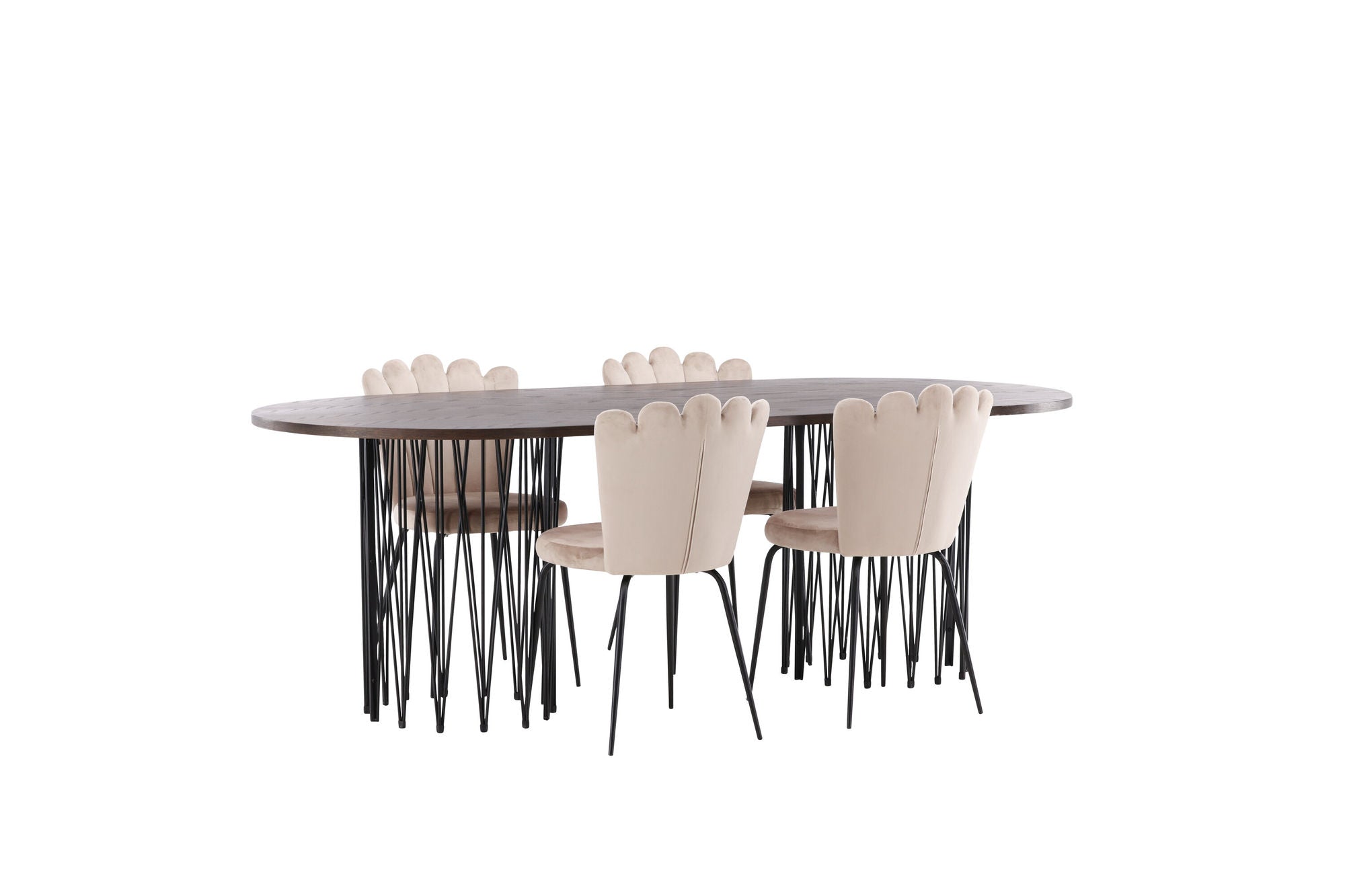 Venture Home Stone oval spisebord - Black / Mocca Veneer +Limhamn Light stol - Black / Beige Velvet _4
