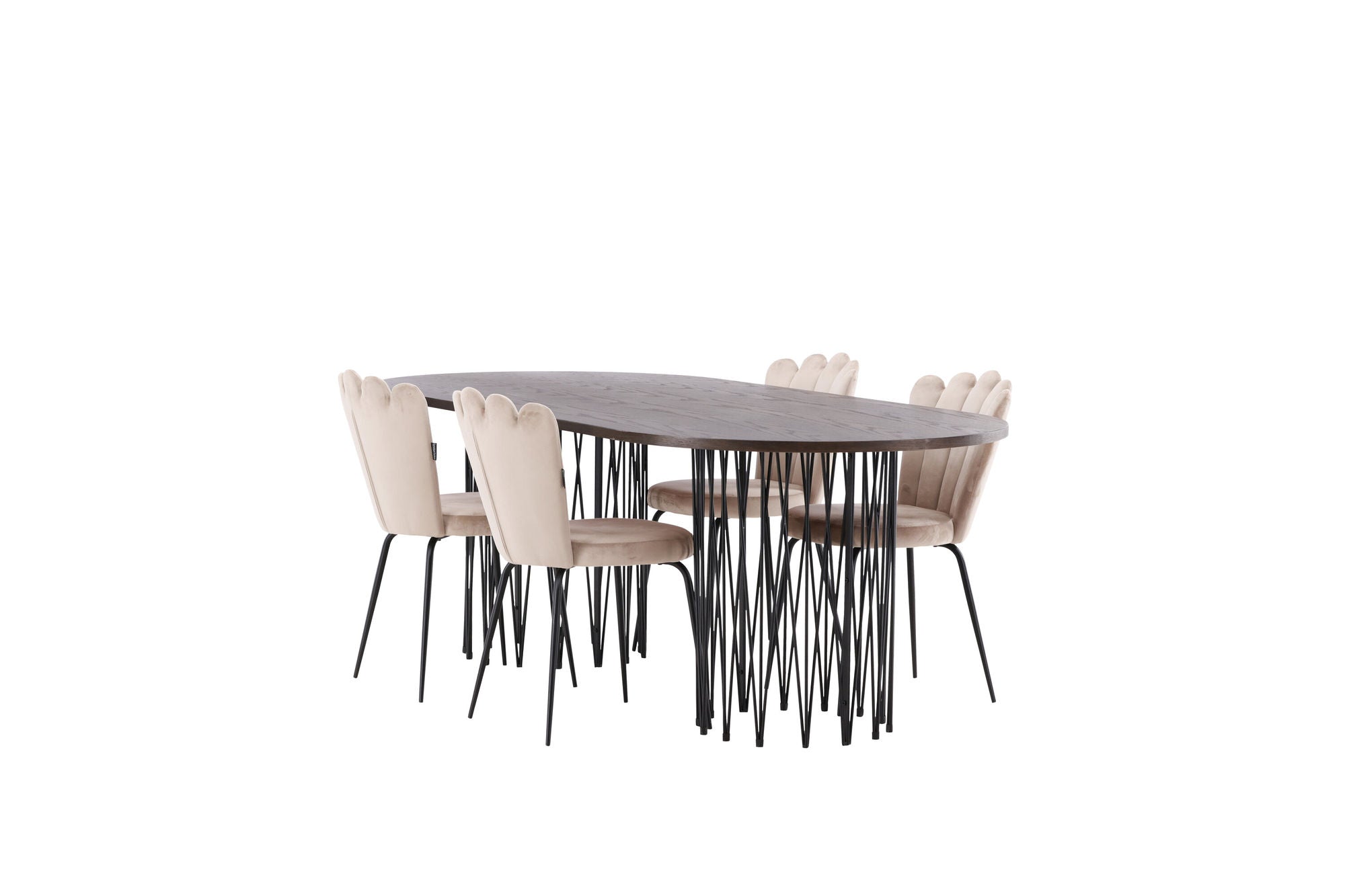 Venture Home Stone oval spisebord - Black / Mocca Veneer +Limhamn Light stol - Black / Beige Velvet _4