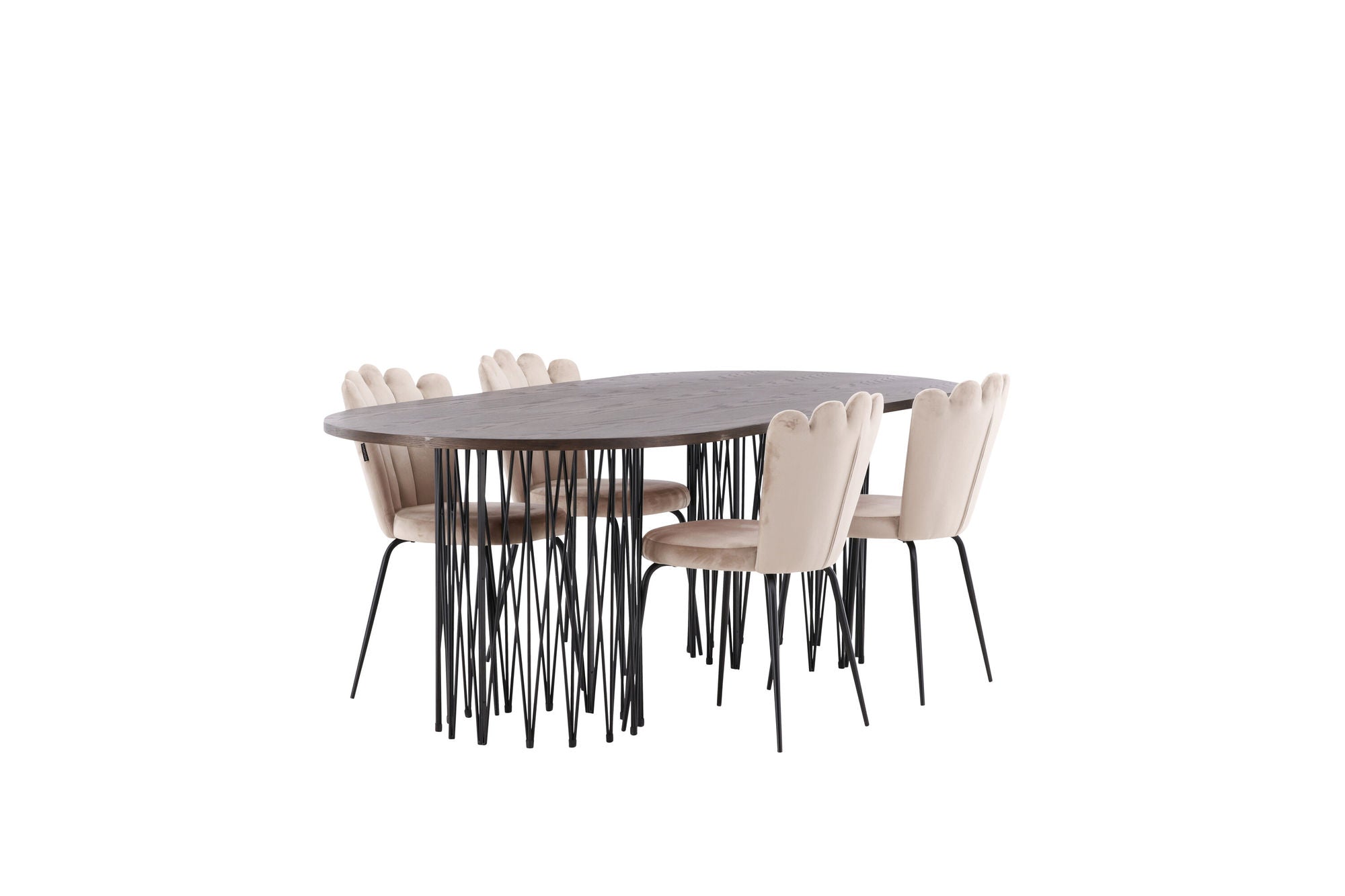 Venture Home Stone oval spisebord - Black / Mocca Veneer +Limhamn Light stol - Black / Beige Velvet _4