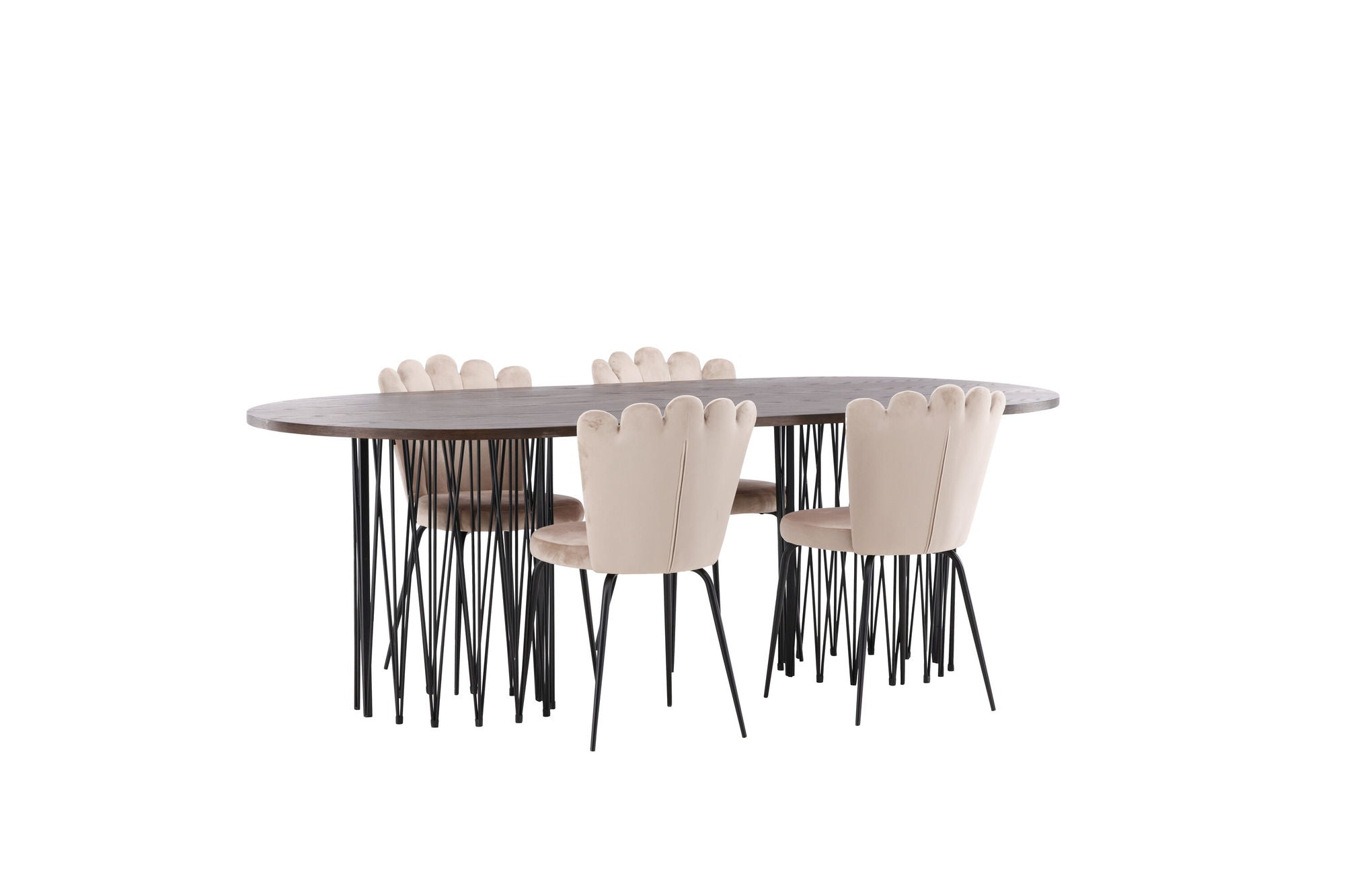 Venture Home Stone oval spisebord - Black / Mocca Veneer +Limhamn Light stol - Black / Beige Velvet _4
