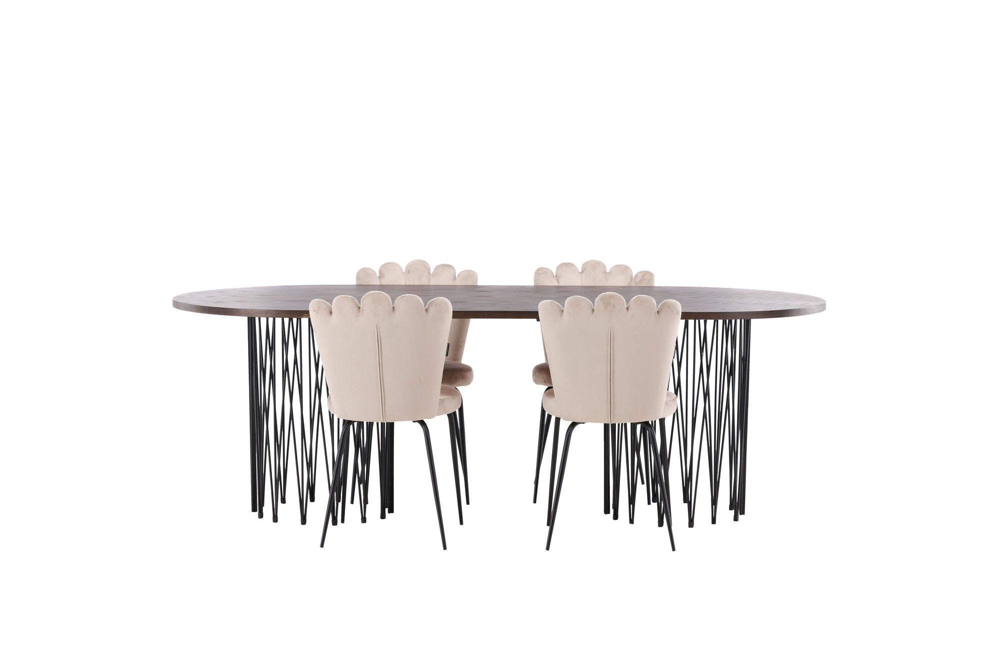 Venture Home Stone oval spisebord - Black / Mocca Veneer +Limhamn Light stol - Black / Beige Velvet _4