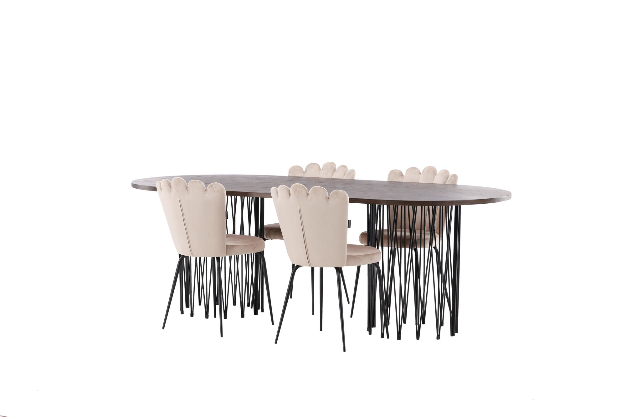 Venture Home Stone oval spisebord - Black / Mocca Veneer +Limhamn Light stol - Black / Beige Velvet _4