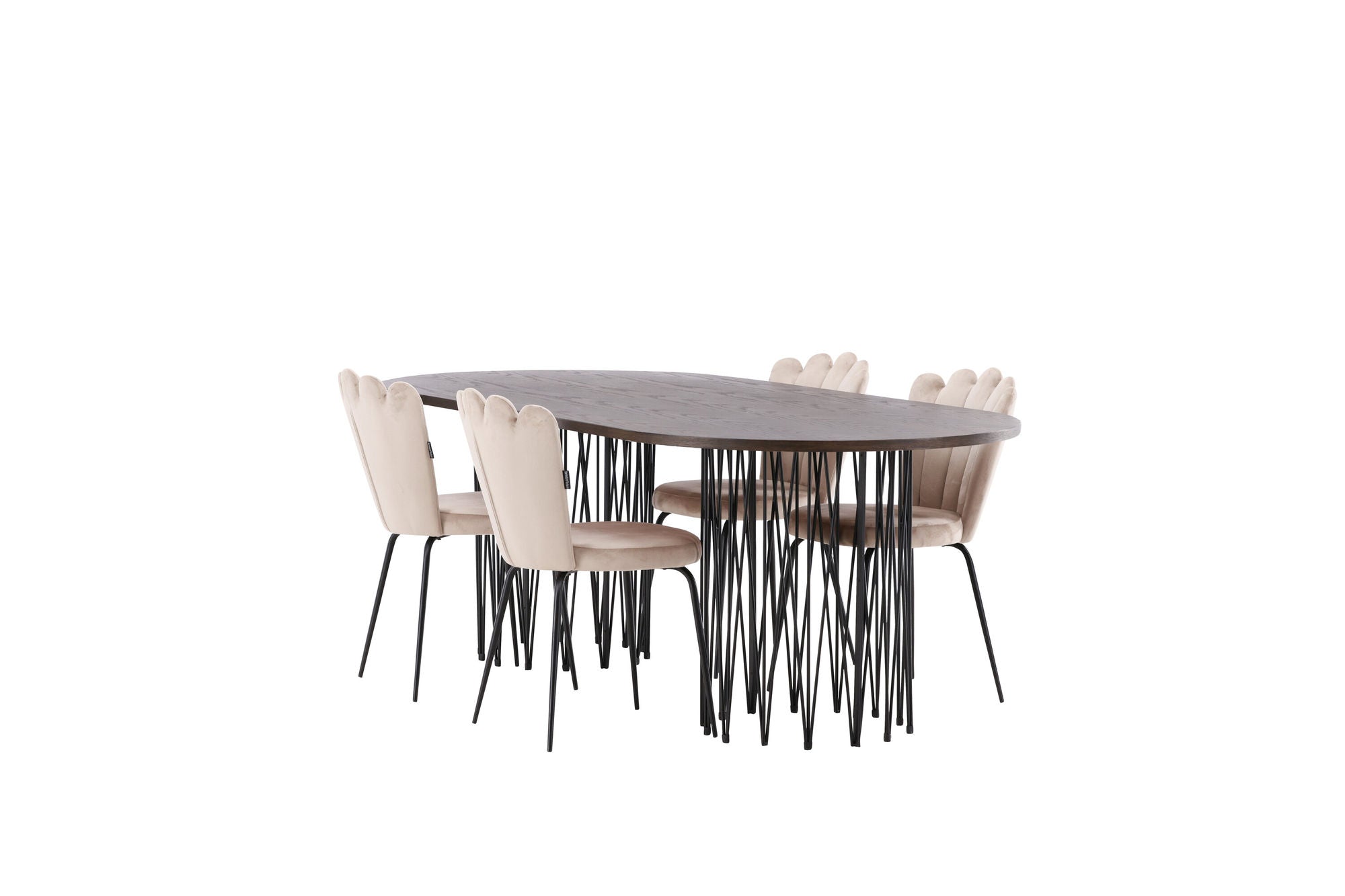 Venture Home Stone oval spisebord - Black / Mocca Veneer +Limhamn Light stol - Black / Beige Velvet _4