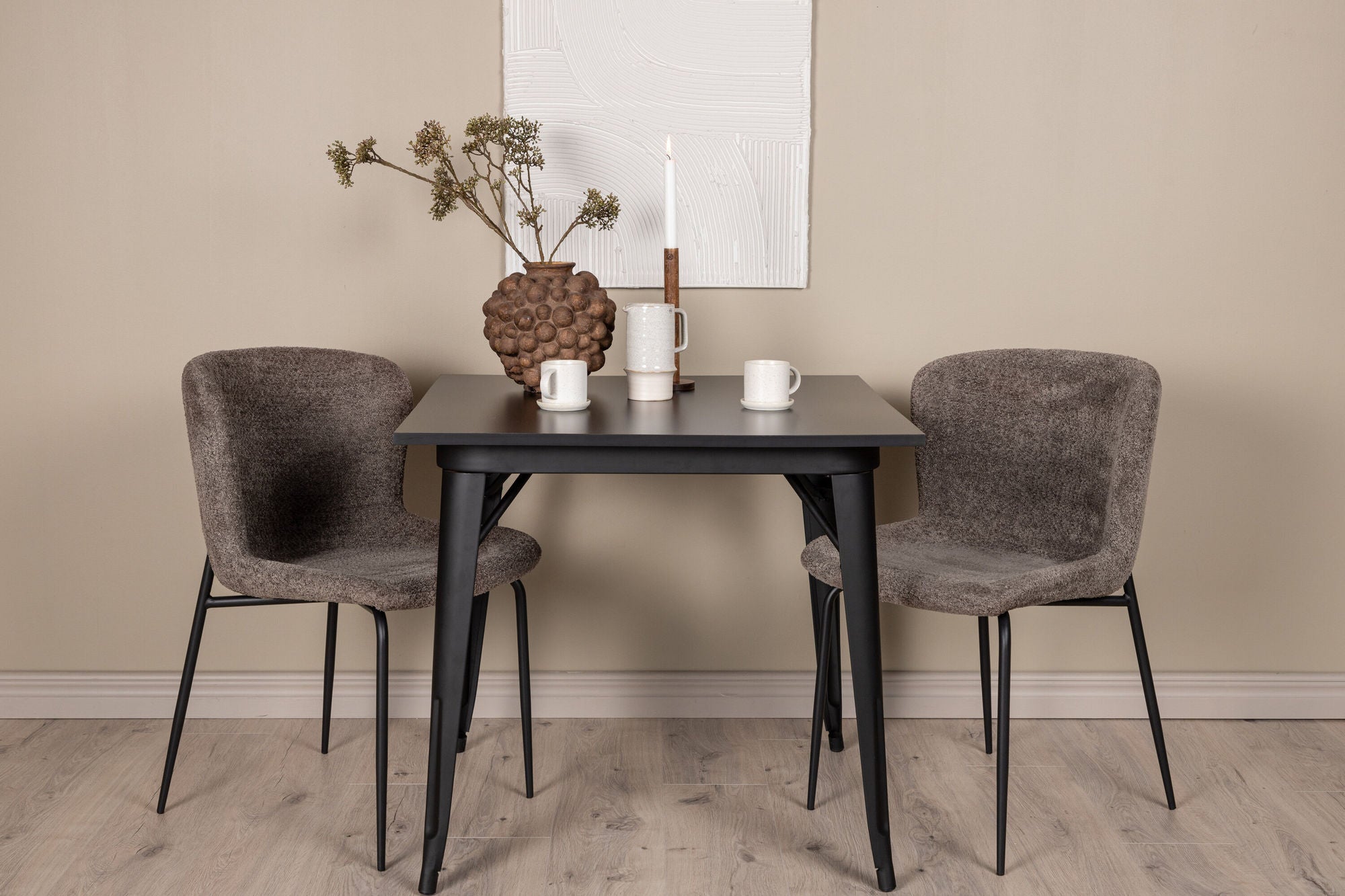 Venture Home Tempe spisebord - Black / Black MDF +Modesto Spisebordsstol - Grey / Smoked Black Boucle _2