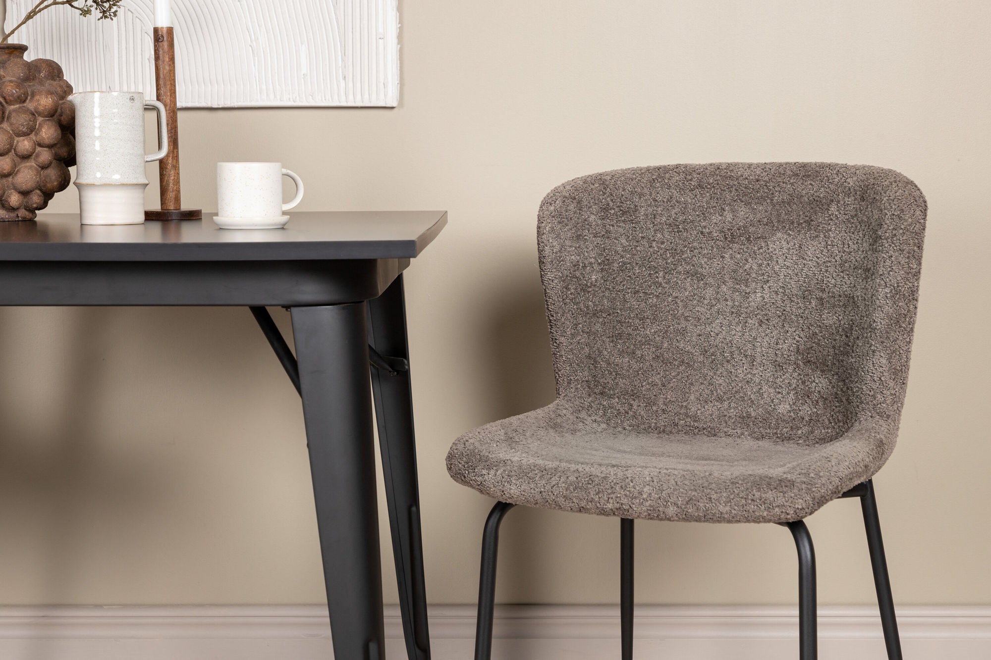 Venture Home Tempe spisebord - Black / Black MDF +Modesto Spisebordsstol - Grey / Smoked Black Boucle _2