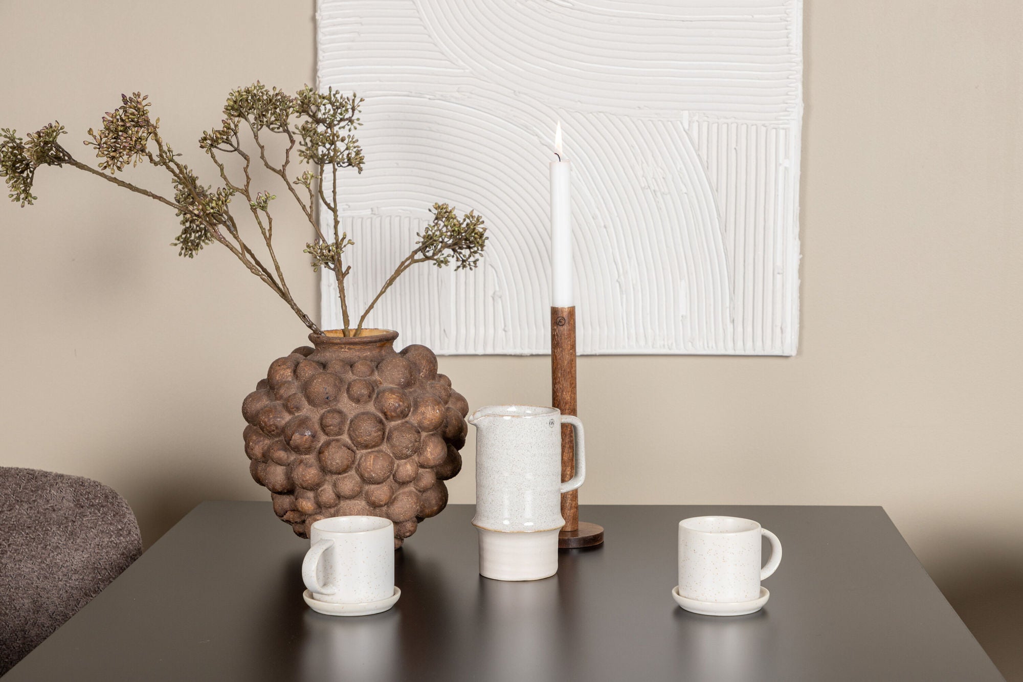 Venture Home Tempe spisebord - Black / Black MDF +Modesto Spisebordsstol - Grey / Smoked Black Boucle _2