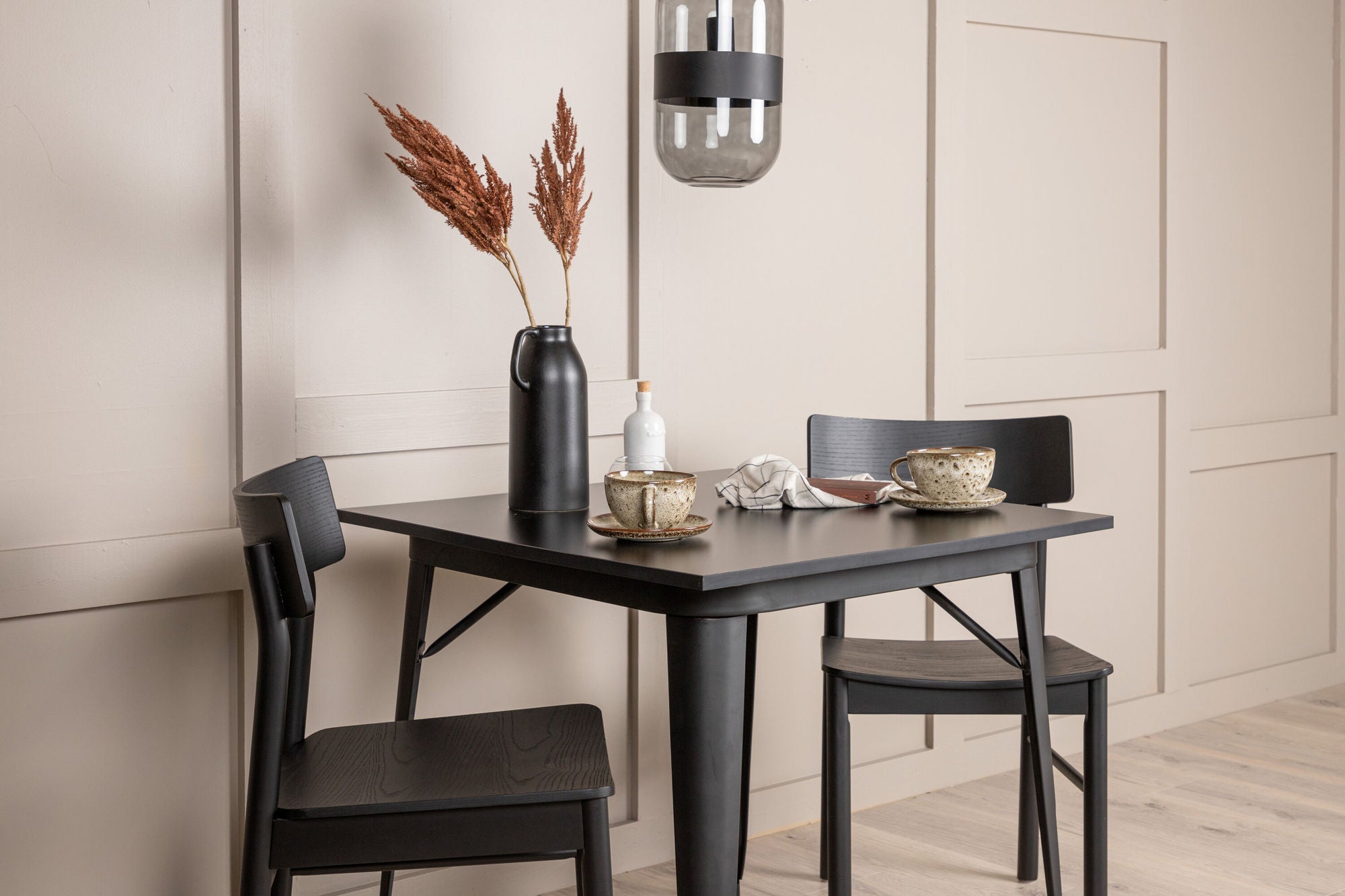 Venture Home Tempe spisebord - Black / Black MDF +Montros Spisebordsstol - Natural / Natural Rubberwood _2