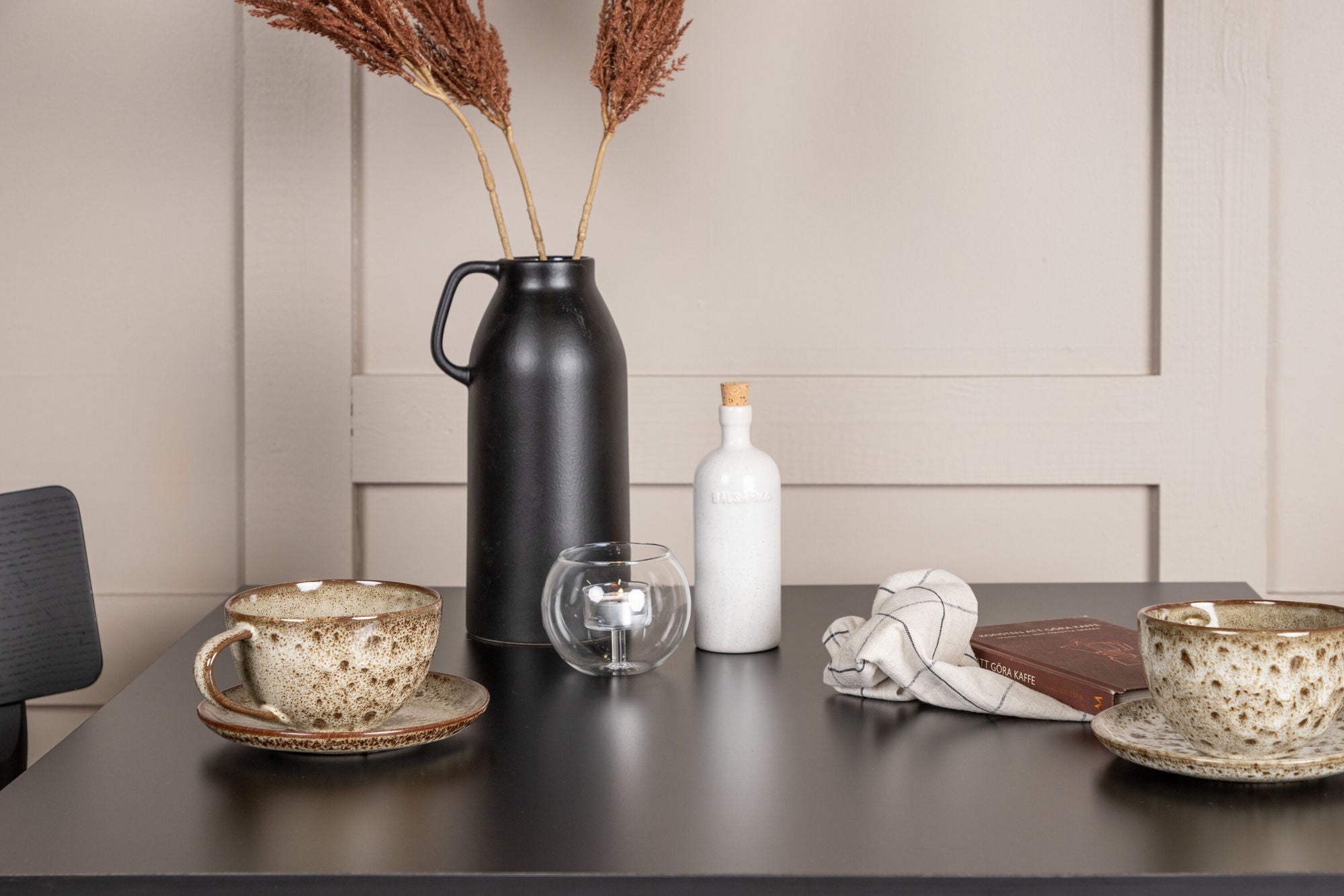 Venture Home Tempe spisebord - Black / Black MDF +Montros Spisebordsstol - Natural / Natural Rubberwood _2