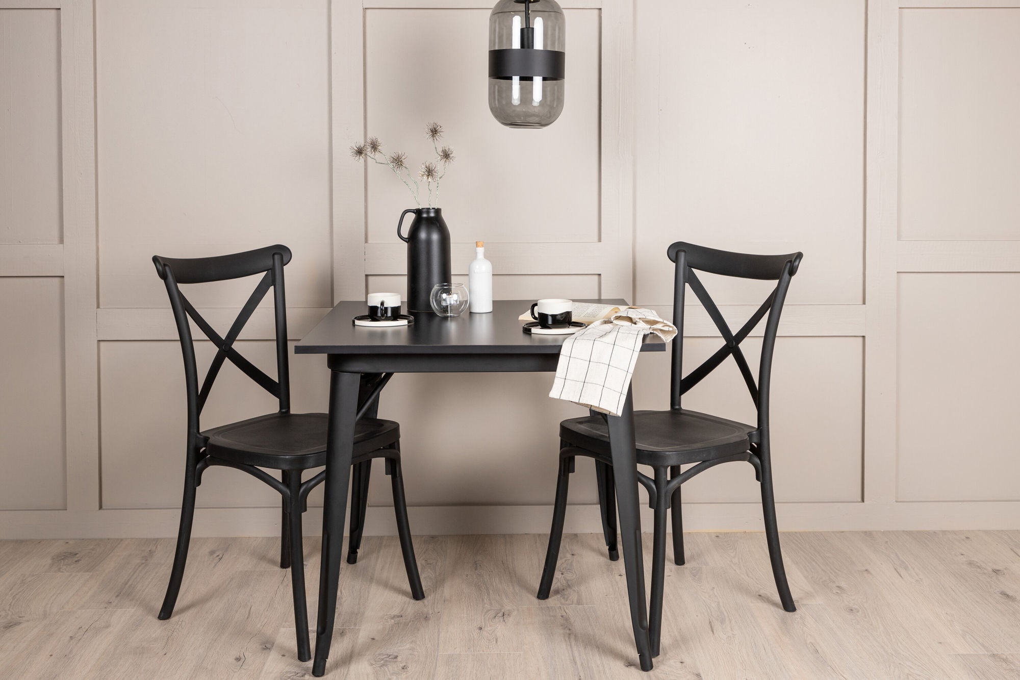 Venture Home Tempe spisebord - Black / Black MDF +Crosett Spisebordsstol - Matte Black / Matte Black Plastic _2