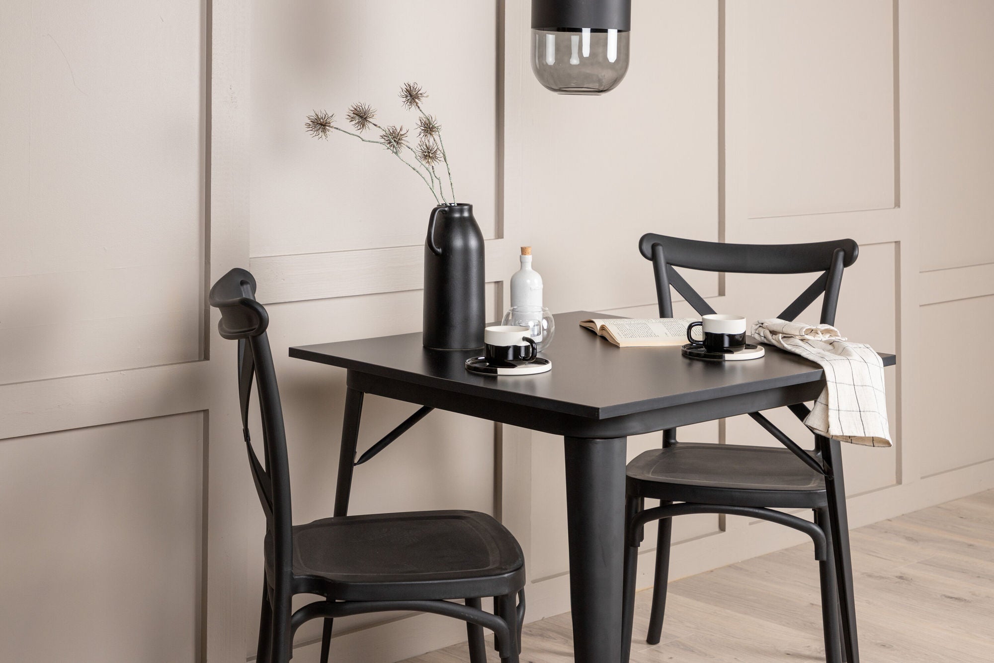 Venture Home Tempe spisebord - Black / Black MDF +Crosett Spisebordsstol - Matte Black / Matte Black Plastic _2