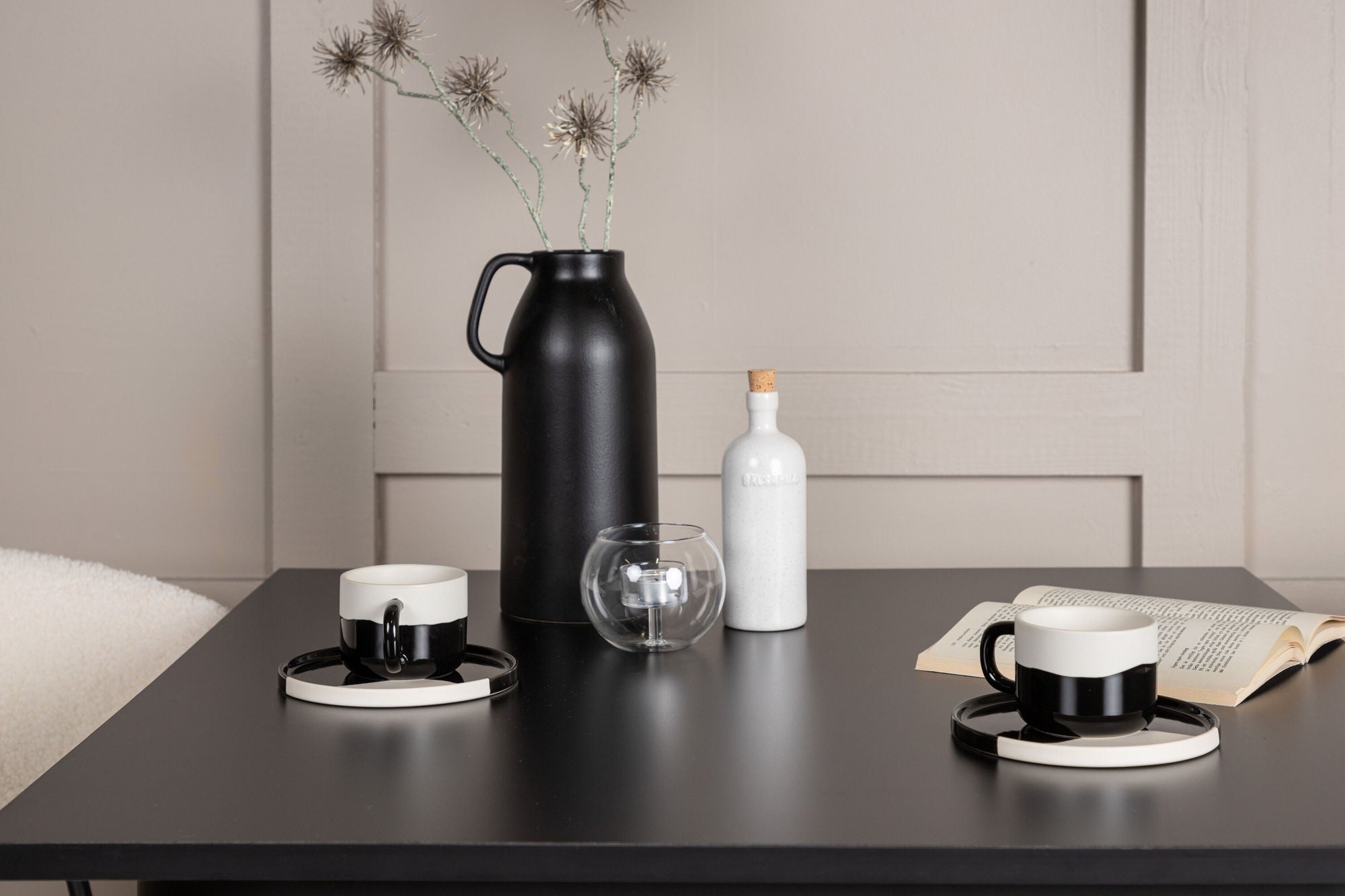 Venture Home Tempe spisebord - Black / Black MDF +Chico Spisebordsstol - Black / White Boucle _2