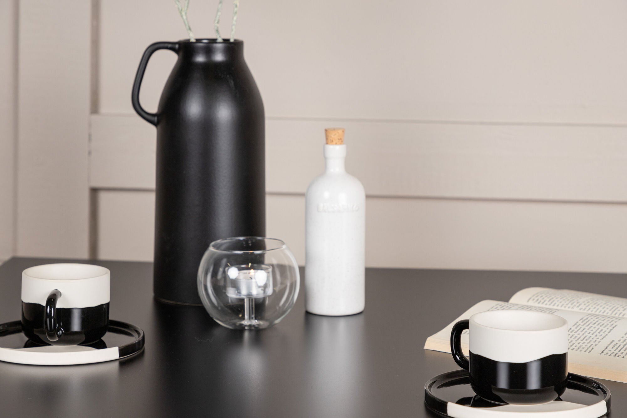 Venture Home Tempe spisebord - Black / Black MDF +Modesto Spisebordsstol - Beige / Beige Boucle _2