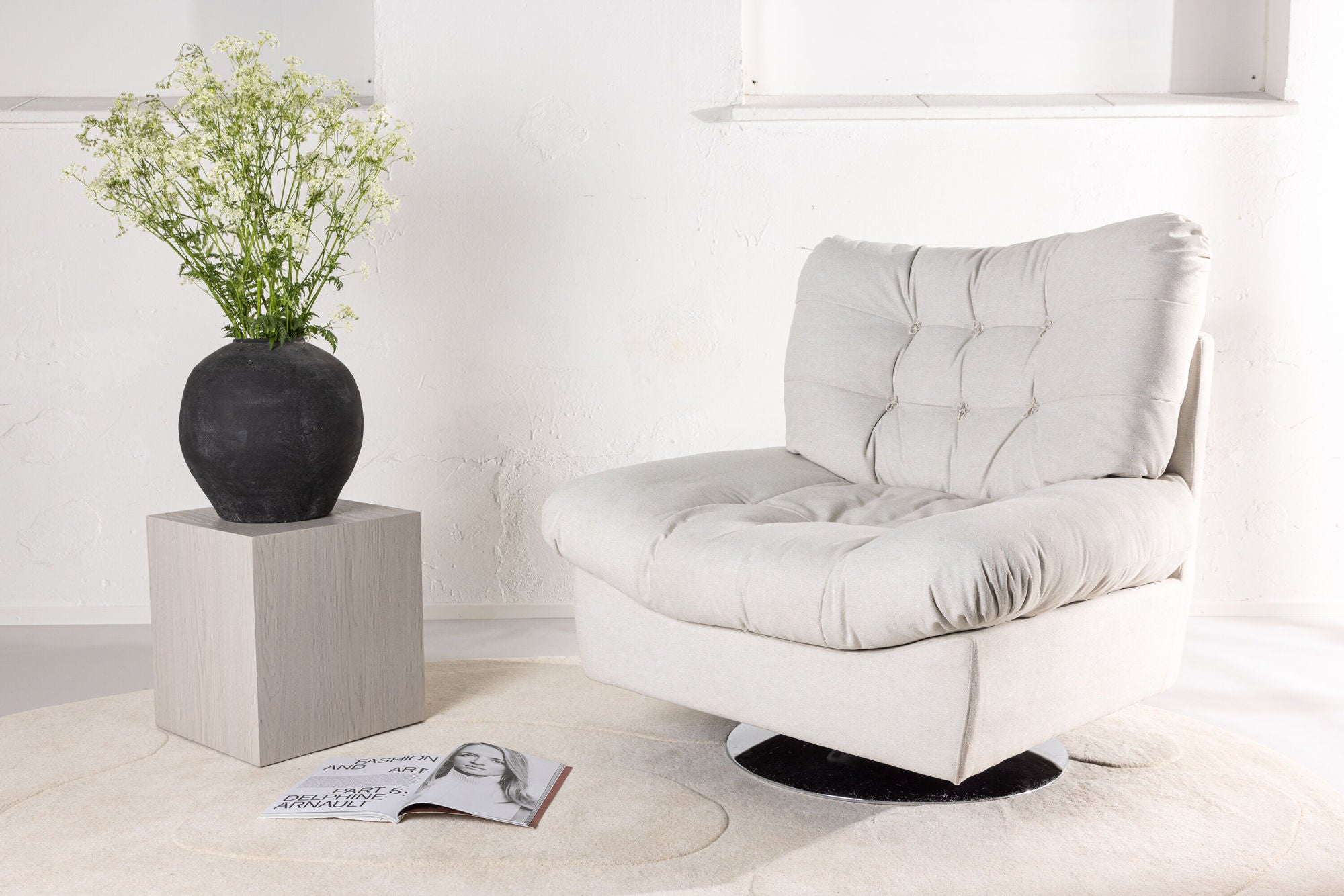 Venture Home Florens Single Sofa - Chrome / Offwhite Fabric