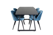 Venture Home Inca Extentionbord - Black top / black Legs+Velvet Spisebordsstol - Blue / Black_4