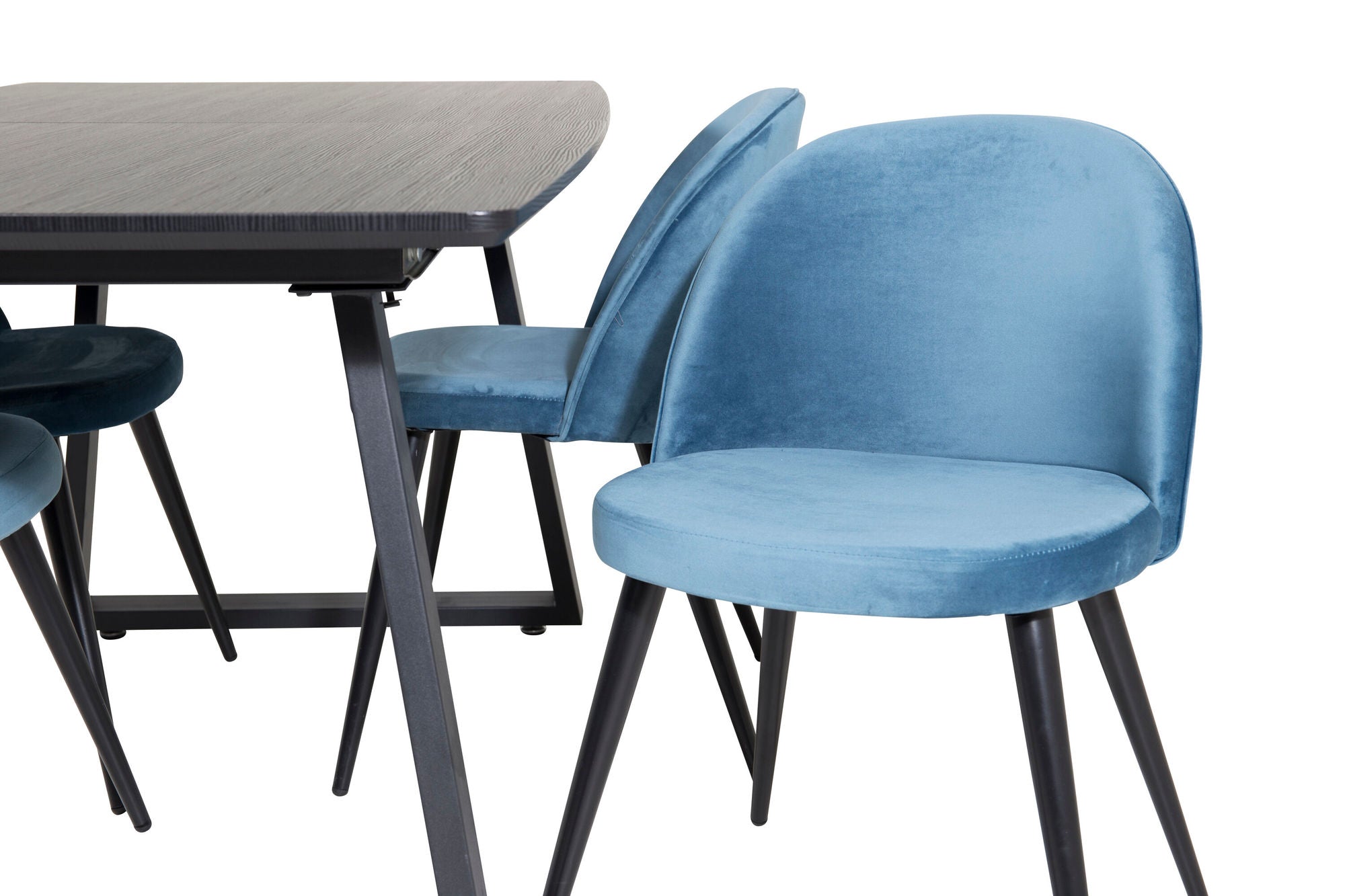 Venture Home Inca Extentionbord - Black top / black Legs+Velvet Spisebordsstol - Blue / Black_4