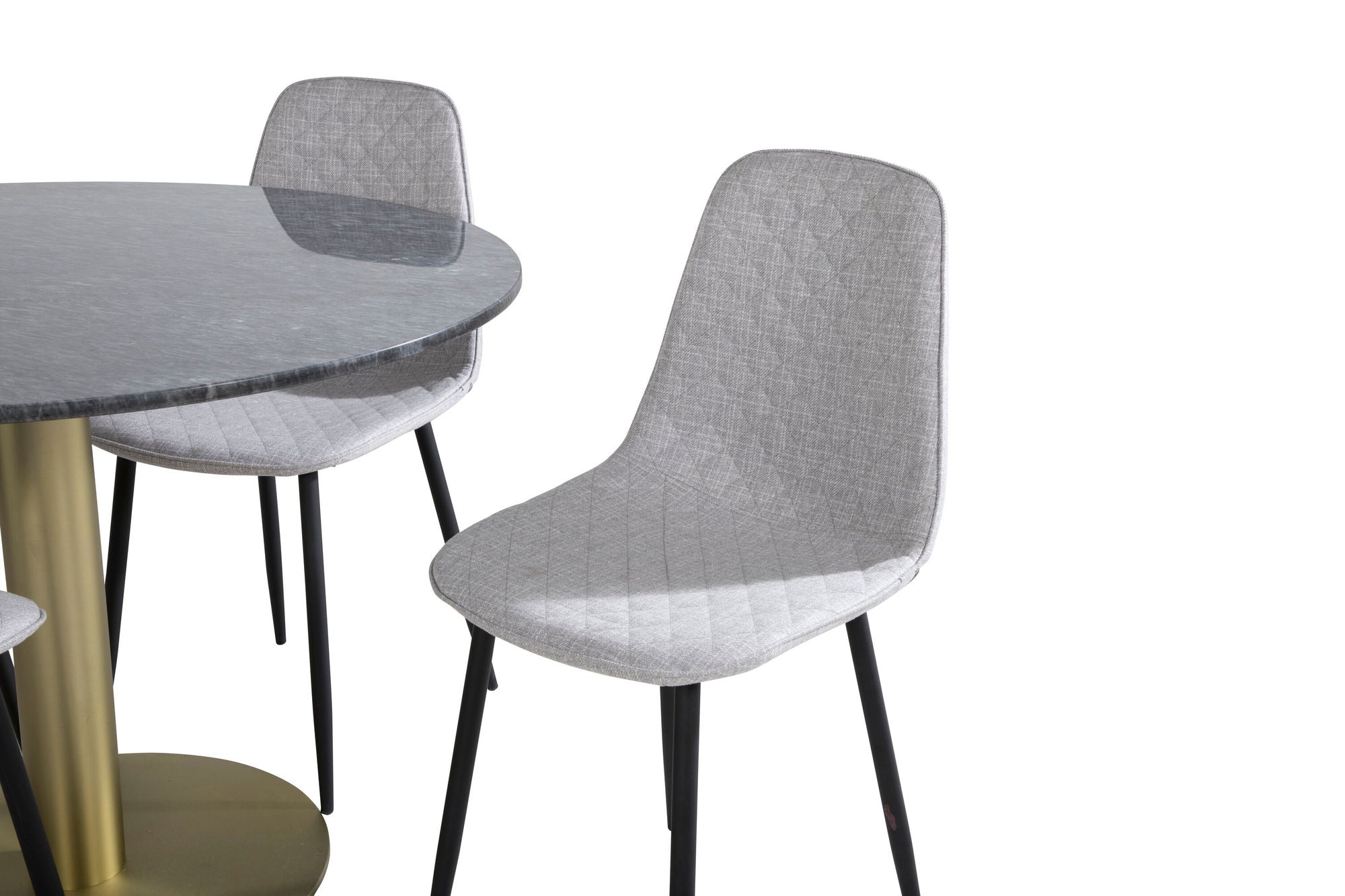 Venture Home Estelle rund spisebord ø106 H75 - Black / Brass+Polar Diamond Spisebordsstol - Black Legs - Grey Fabric_4