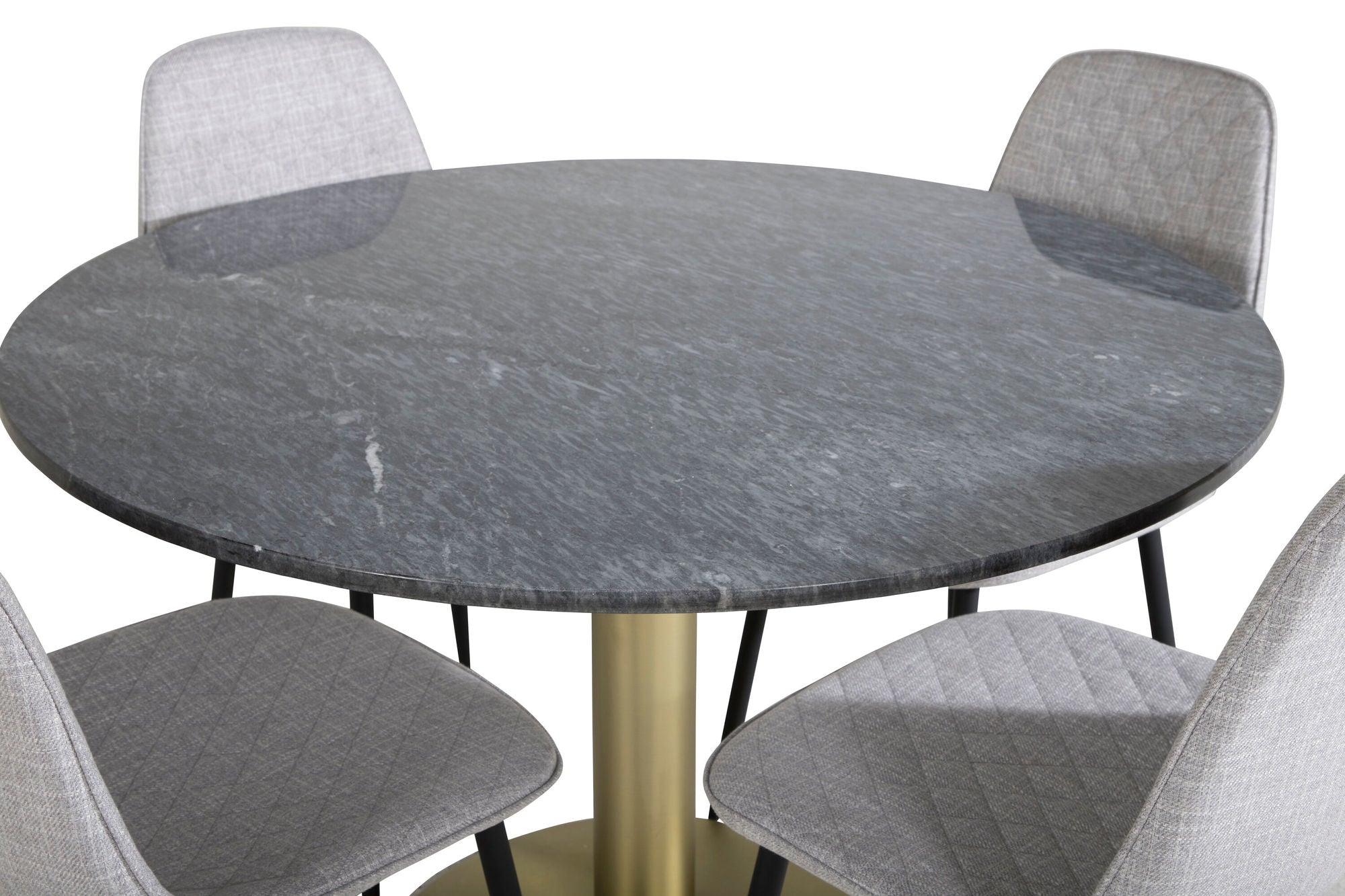 Venture Home Estelle rund spisebord ø106 H75 - Black / Brass+Polar Diamond Spisebordsstol - Black Legs - Grey Fabric_4