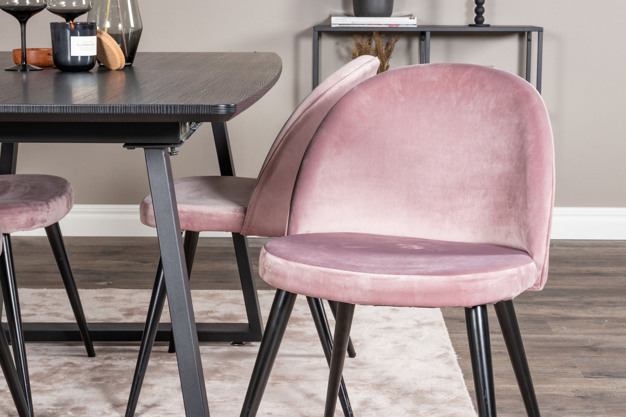 Venture Home Inca Extentionbord - Black top / black Legs+Velvet Spisebordsstol - Pink / Black_4