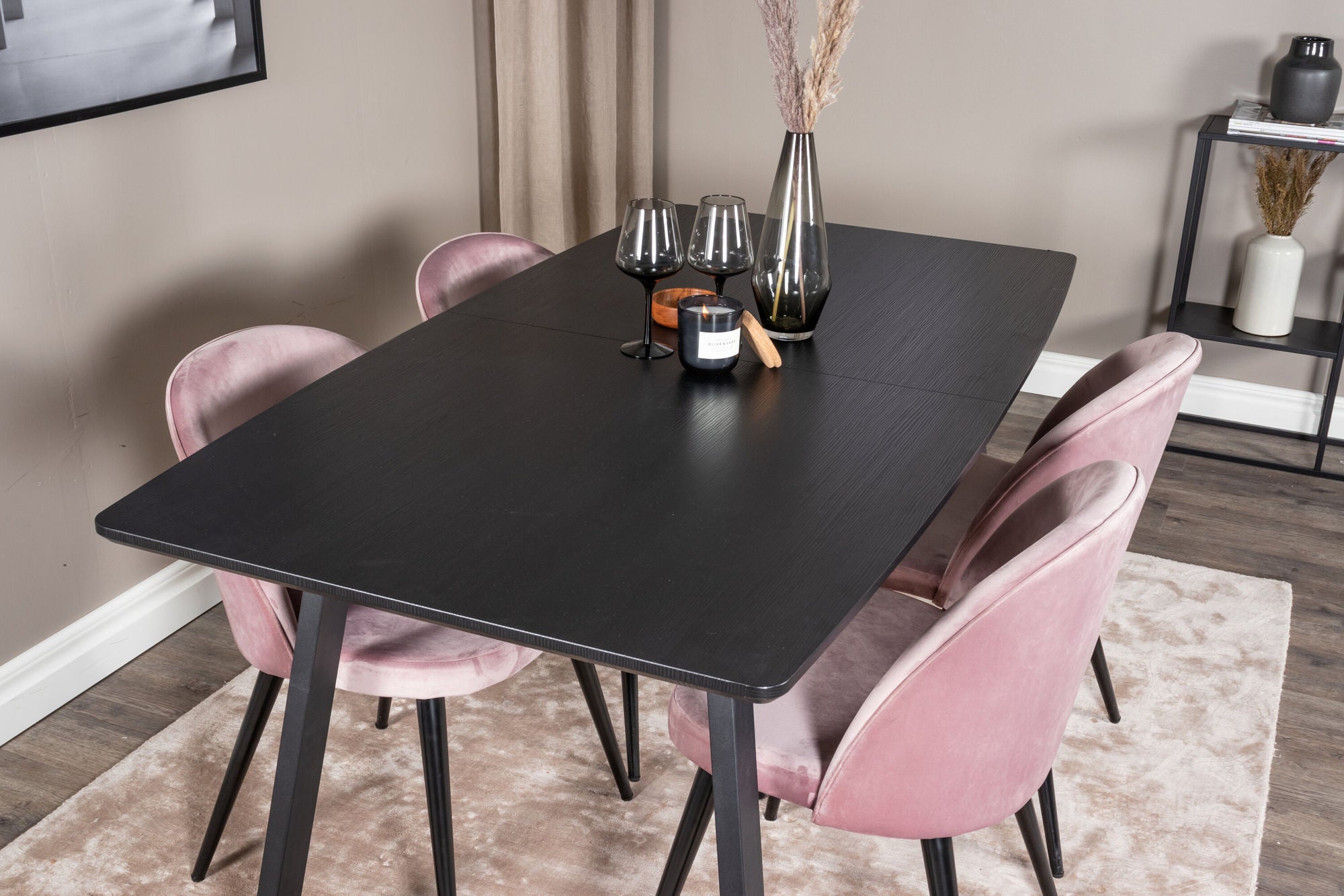 Venture Home Inca Extentionbord - Black top / black Legs+Velvet Spisebordsstol - Pink / Black_4