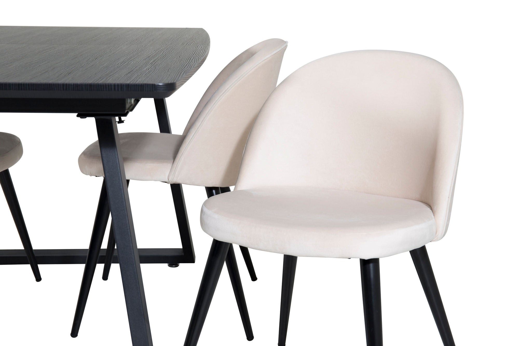 Venture Home Inca Extentionbord - Black top / black Legs+Velvet Spisebordsstol - Beige / Black_4